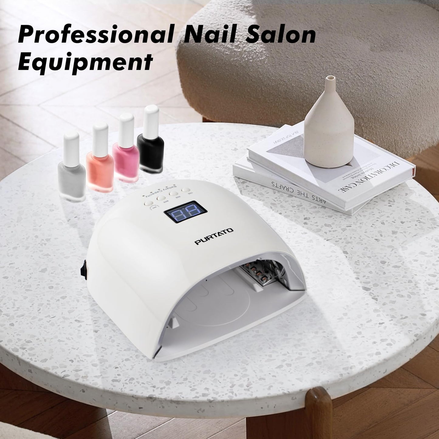 Purtato Professional Rechargeable UV LED Nail Lamp with 4 Timer Setting and 18000mAH Long Battery Life Nail Dryer JC22 (White)