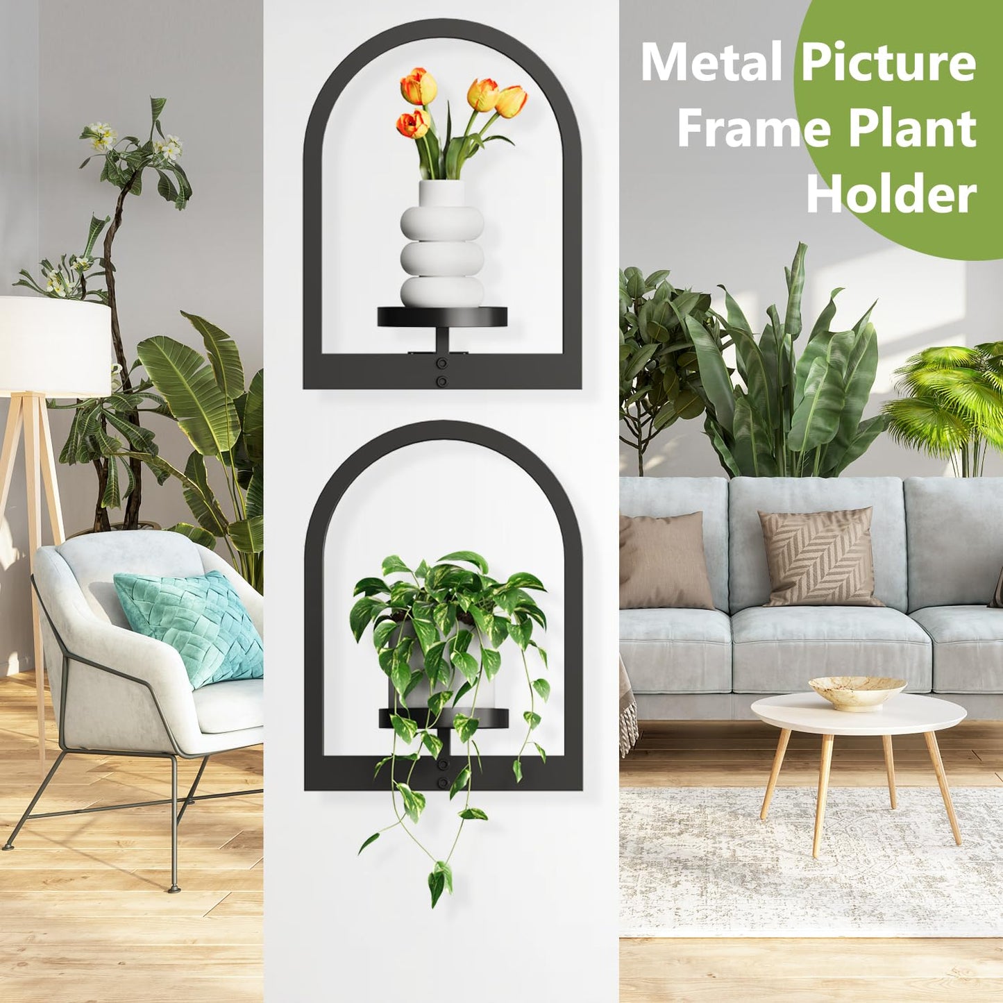 Wall Planters for Indoor Plants, 3D Floating Wall Planter for Home Decor, Picture Frame Plant Holder, Plant Shelves 2 Pack for Living Room Home Office
