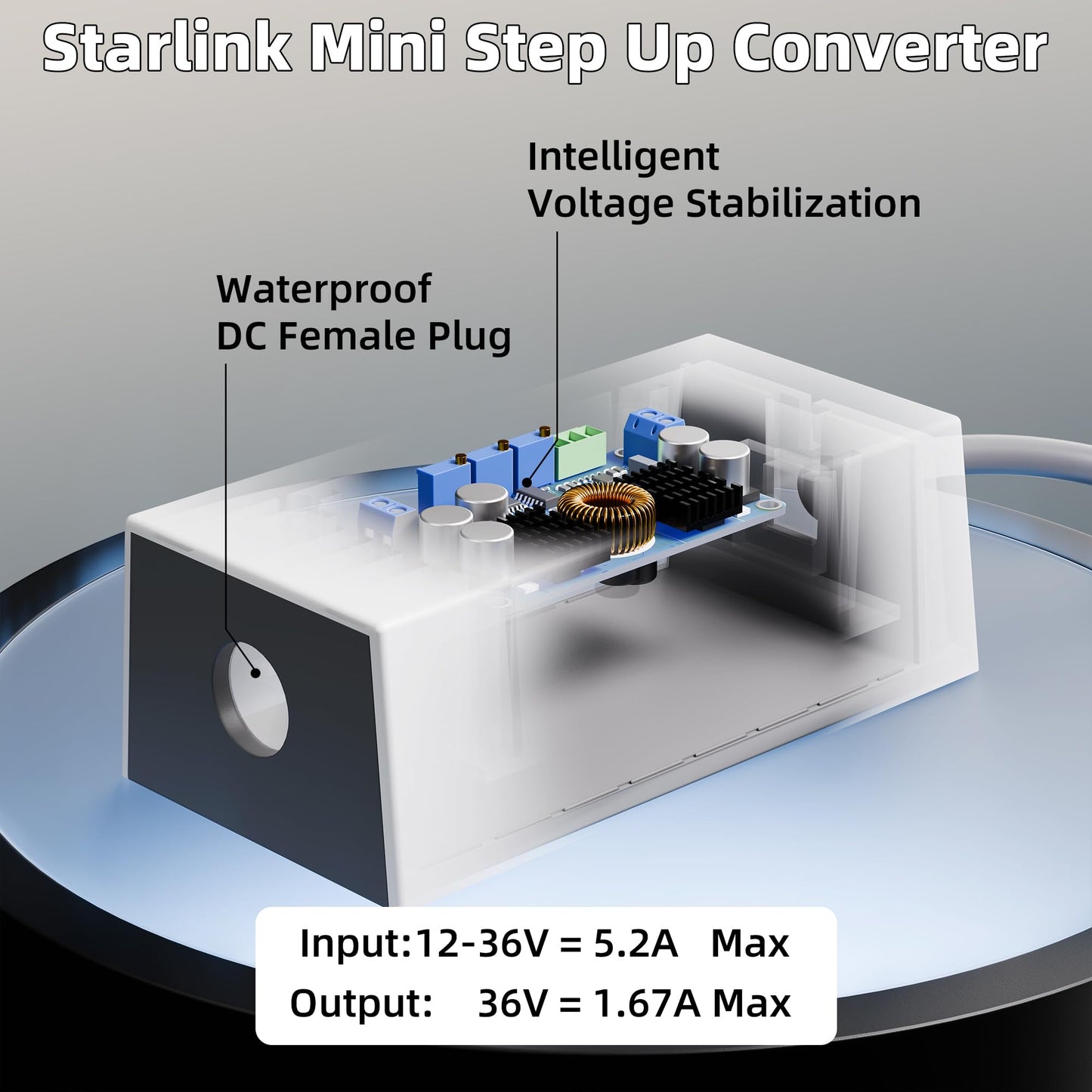Starlink Mini 12V Battery Adapter with Step Up Converter, Battery O Ring Cable to DC Female 12V-24V to 36V Step Up Booster