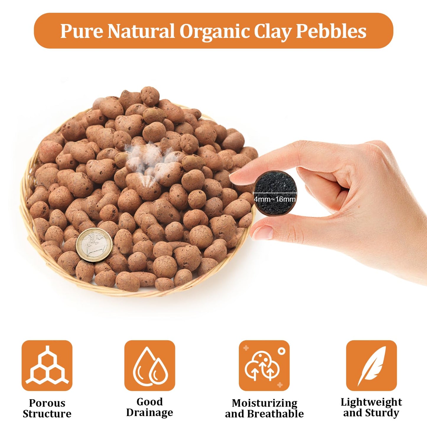 Riare 10 LBS Organic Expanded Clay Pebbles for Plants- 4mm-16mm Natural Leca Balls Lightweight Hydroponic Clay Pebbles Aggregate for Indoor Plants, Hydroponic Growing, Plants Drainage, Aquaponics
