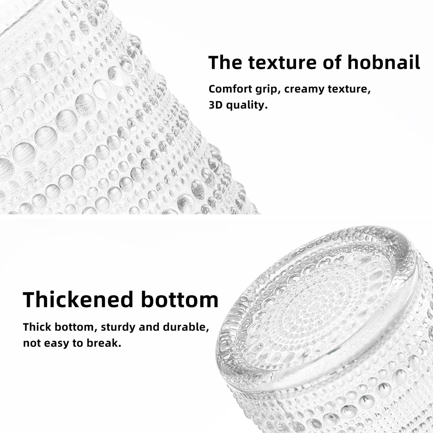 HomeVogue Large Glasses Set of 6,15 oz Hobnail Glassware with Straws, Vintage Glassware Drinking Glasses, Embossed Clear Water Tumbler, for Beer, Cocktail, Whiskey, Juice and Various Mixed Drinks