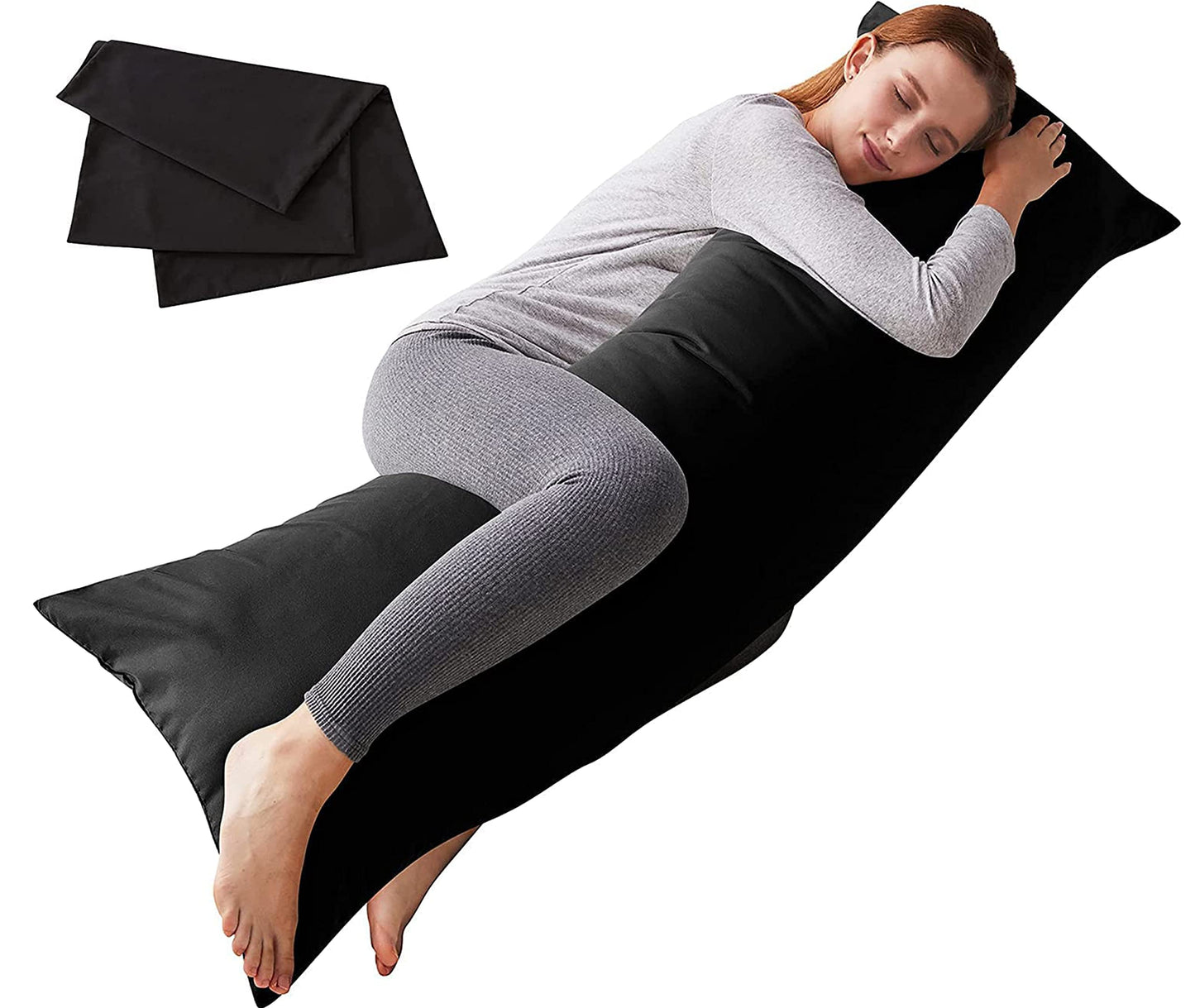 ELNIDO QUEEN Body Pillow with Pillowcase-Soft Long Bed Pillow for Adults-Breathable Full Body Pillow Insert for Sleeping,20x54inches-Black