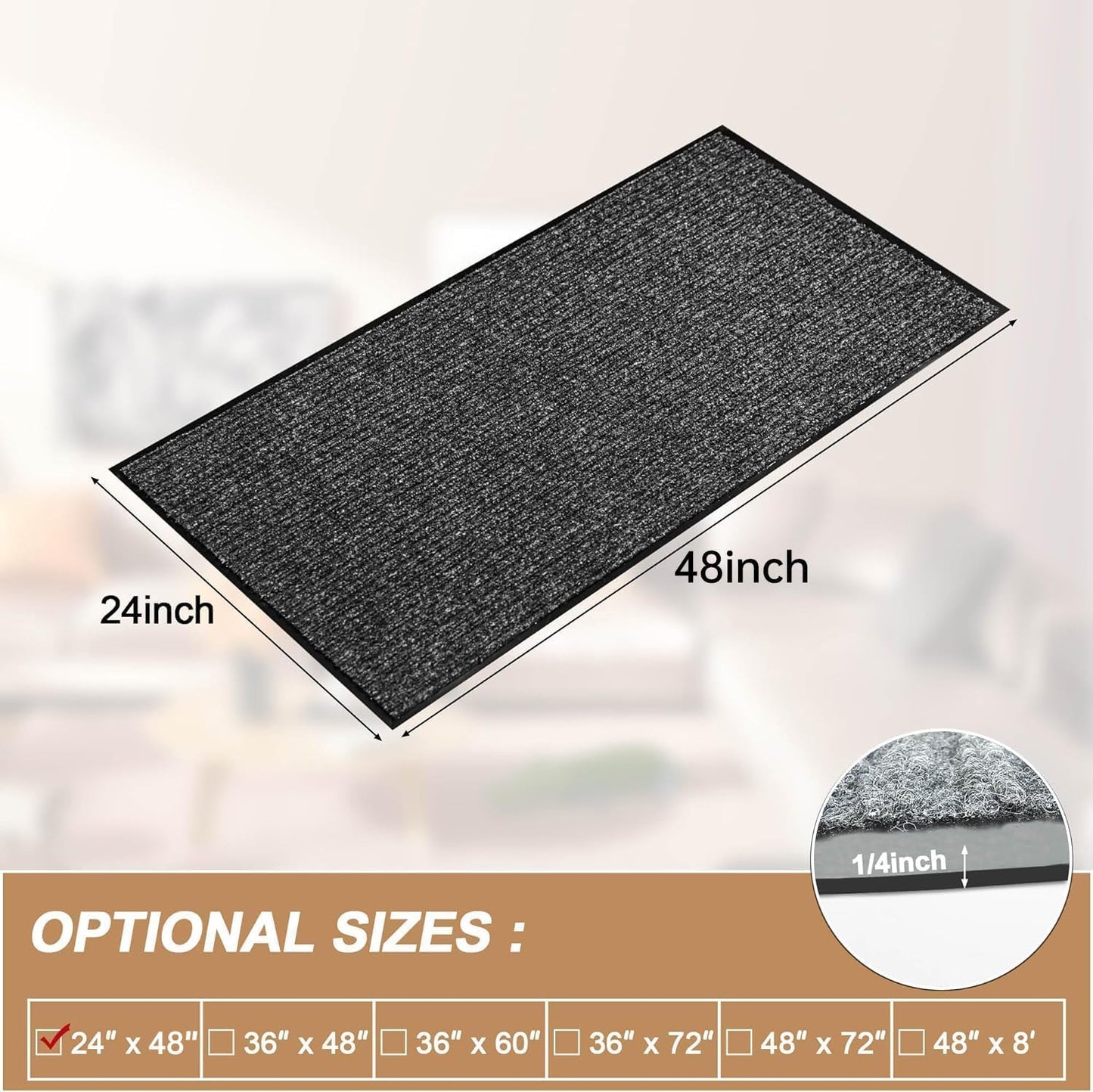100pointONE All-Season Indoor Outdoor Door Mats for Entryway, 24" x 48" Durable Front Door Mat, Low Profile Welcom e Mats for Entry, Stain and Fade Resistant Indoor Outdoor Entrance Mat, Grey