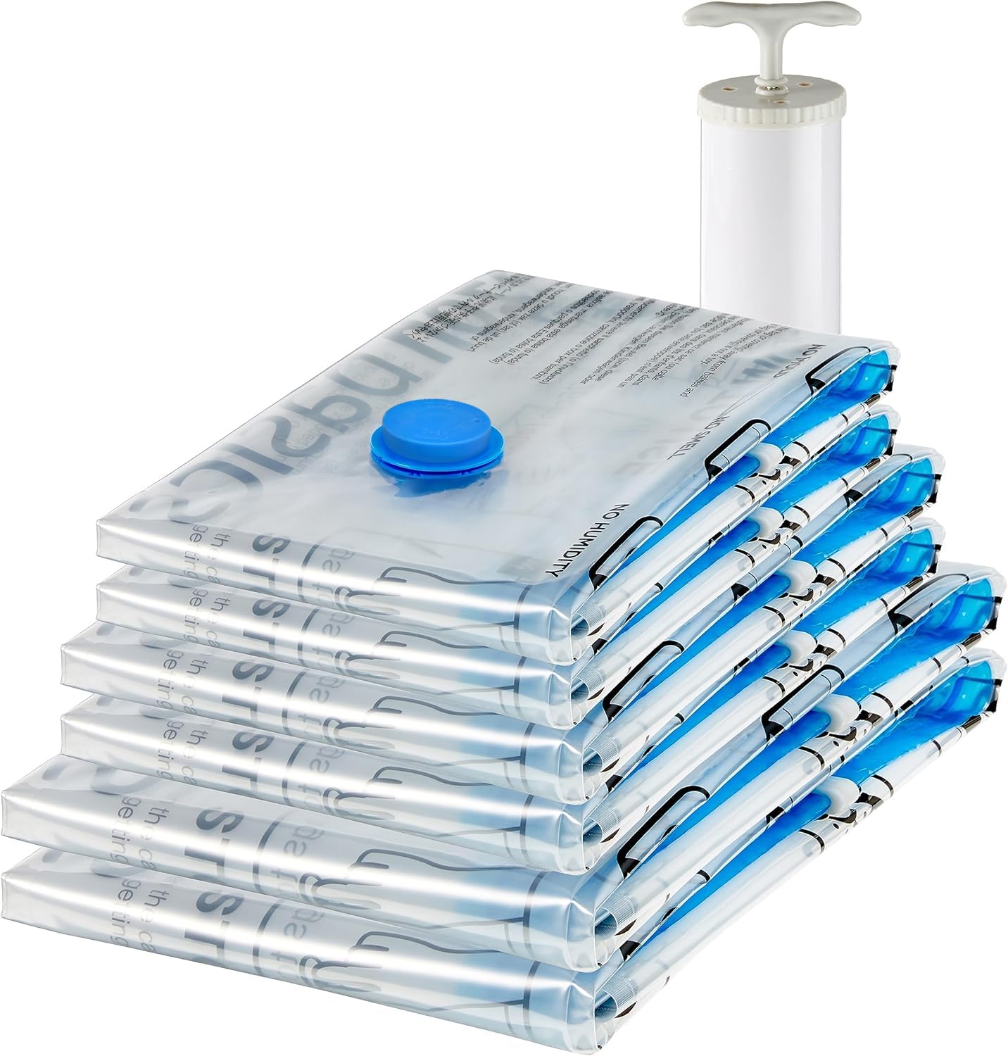 Amazon Basics Vacuum Compression Storage Bags with Hand Pump - 6-Pack (2 Jumbo, 2 Large, 2 Medium)