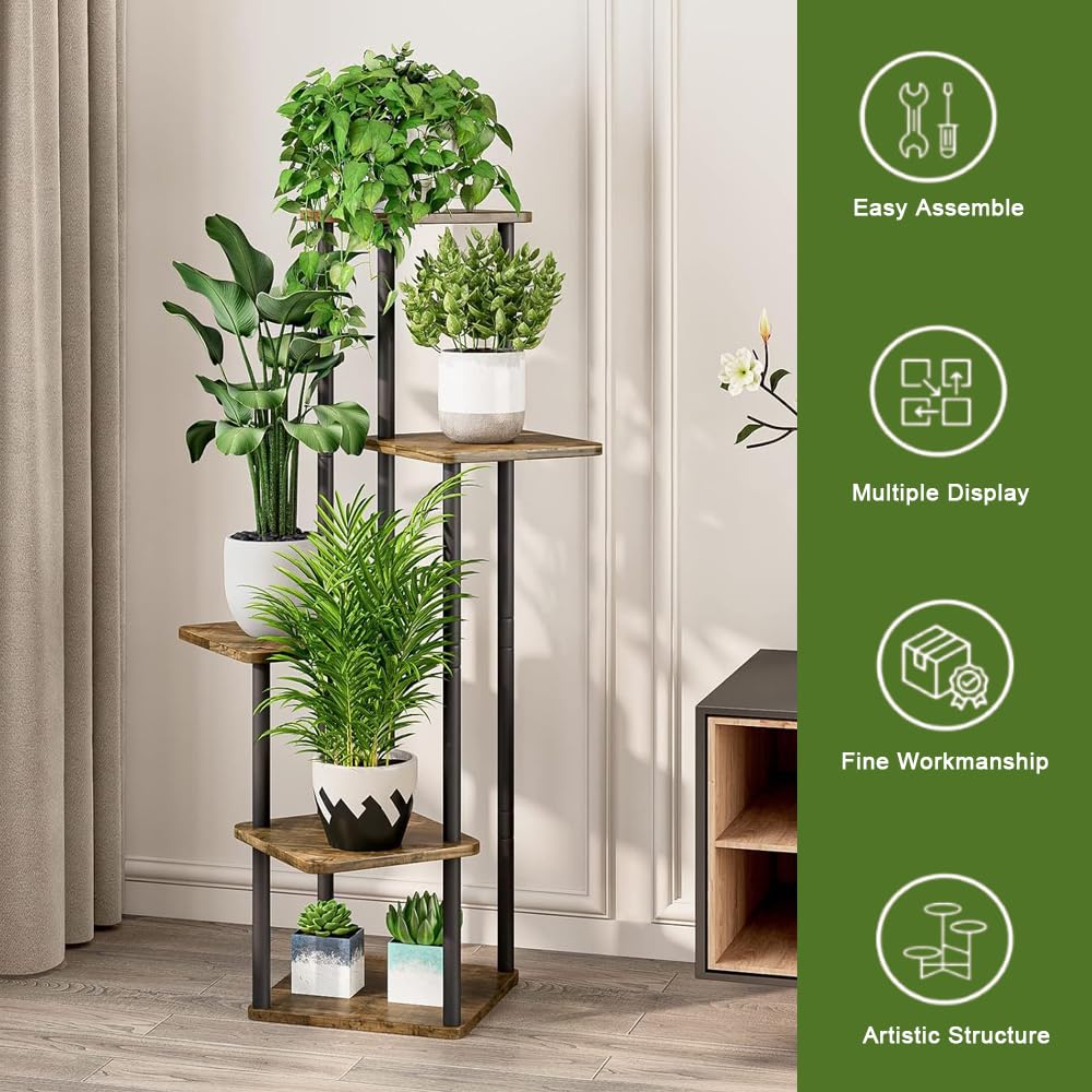 Corner Plant Stand Indoor, FOME 5 Tier Metal Plant Stand for Multiple Plants, Tiered Flower Pots Stand for Patio Garden Balcony Living Room Bedroom (1 Pack)