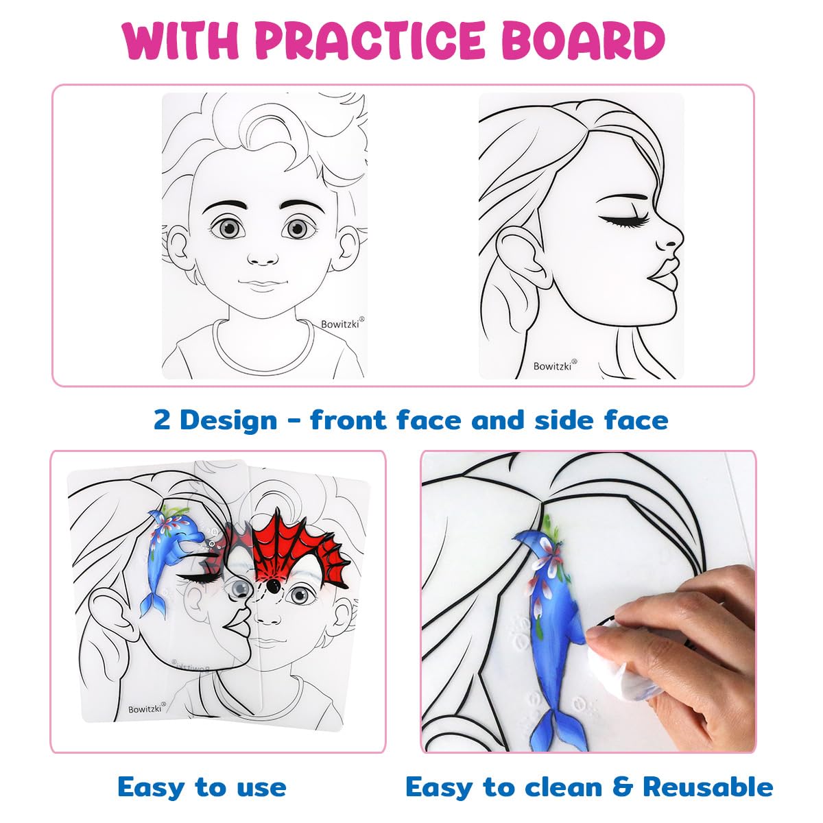 Bowitzki 21 Colors Split Cake Face Paint Set Professional Face Painting Kit Kids Adults 10g One Stroke Stencil Brush Practice Board Non Toxic Rainbow Cakes Flora Body Makeup Halloween Christmas Easter