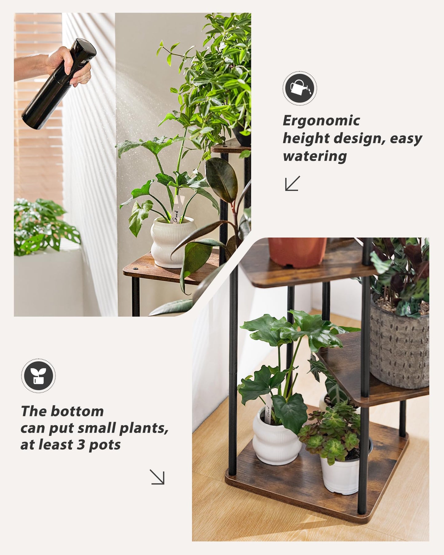 Tall Plant Stand Indoor 6 Tier Metal Plant Shelf for Multiple Plants Corner Plant Stand for Patio Garden Balcony Living Room Bedroom(Brown)