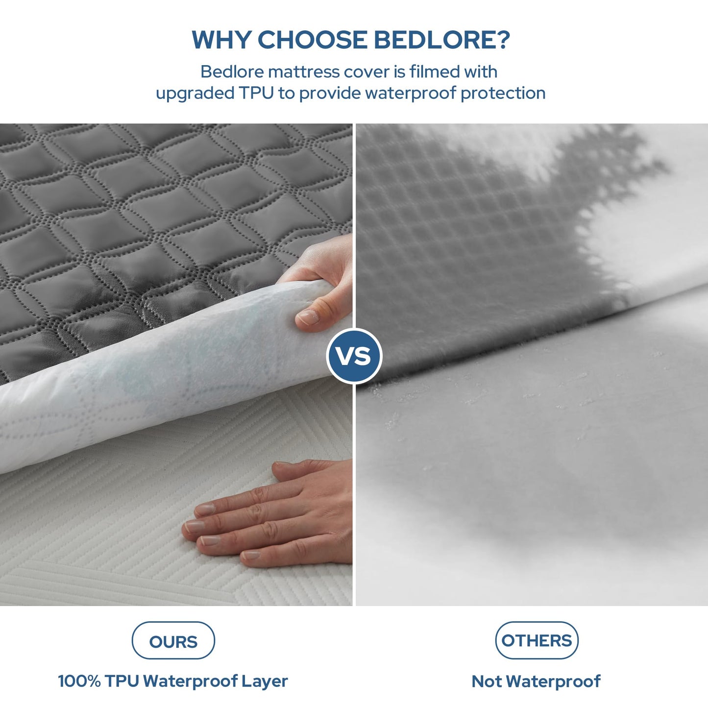 Waterproof Mattress Protector, Noiseless Queen Size Mattress Pad with Deep Pocket Fitted Up to 6"-21", Soft & Breathable Dirt-Proof Bed Mattress Cover Washable for Home, Bedroom, Hotel (Gray)