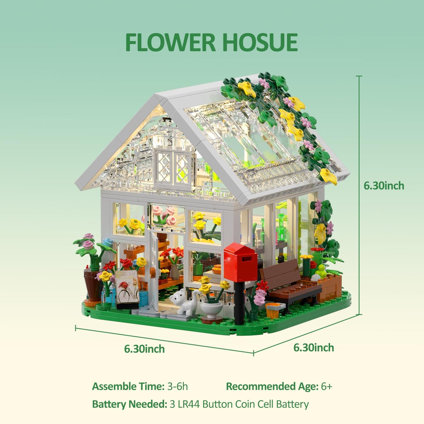 Flower House Building Set, Garden House Building Set with LED Light, Creative Building Playset, Build Beautiful Greehouse Model,Great Toys for Friends and Girls (597 Pieces)