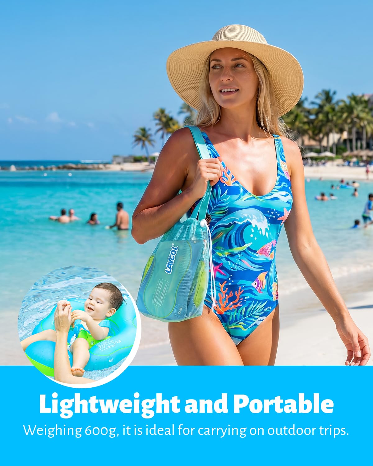LAYCOL Baby Swimming Float with UPF50+ Sun Canopy Baby Floats for Pool No Flip Overbaby Pool for Baby Age of 3-36 Months
