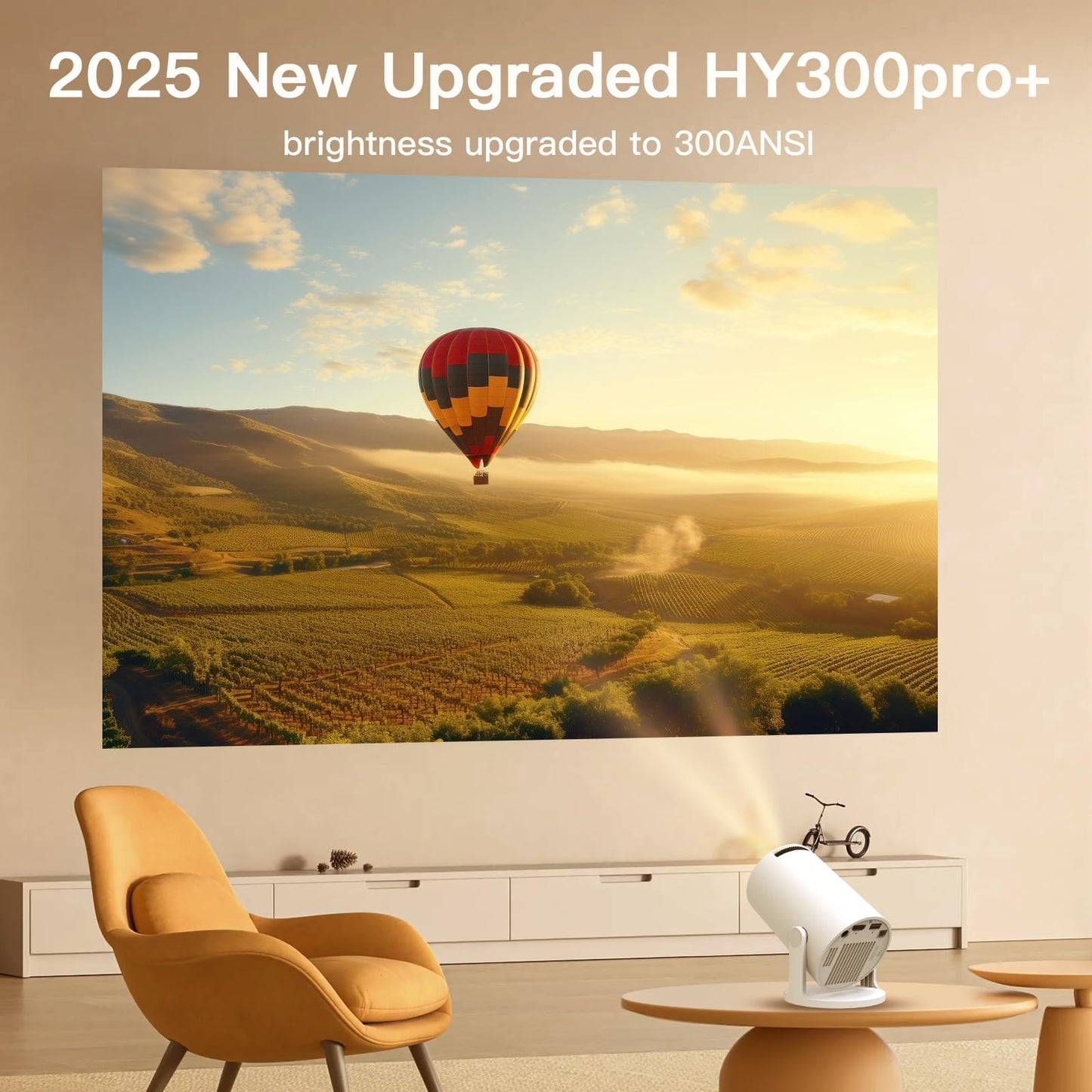 LYNCAST Mini Projector with WiFi 6 and Bluetooth 5.4, Built-in Android 14, Auto Keystone, Portable Smart Projecteur [2026 Upgrade HY300pro+] Small Movie Projector OptiBarrel 500, White