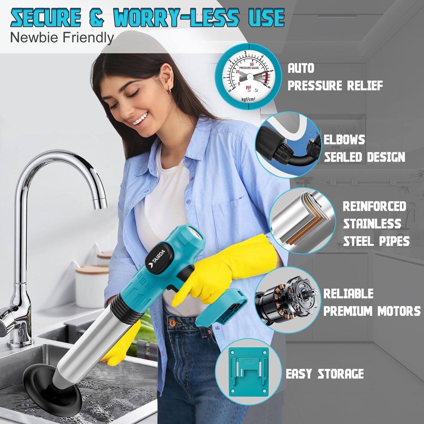 Cordless Toilet Plunger Compatible for makita 18v Battery(NO Battery), Air High-Pressure Drain Cleaner Sewer Dredge Tool for Toilet,Bathtub,Shower Kitchen Sink Cleaning with 4 Sucker(Bare Tool)