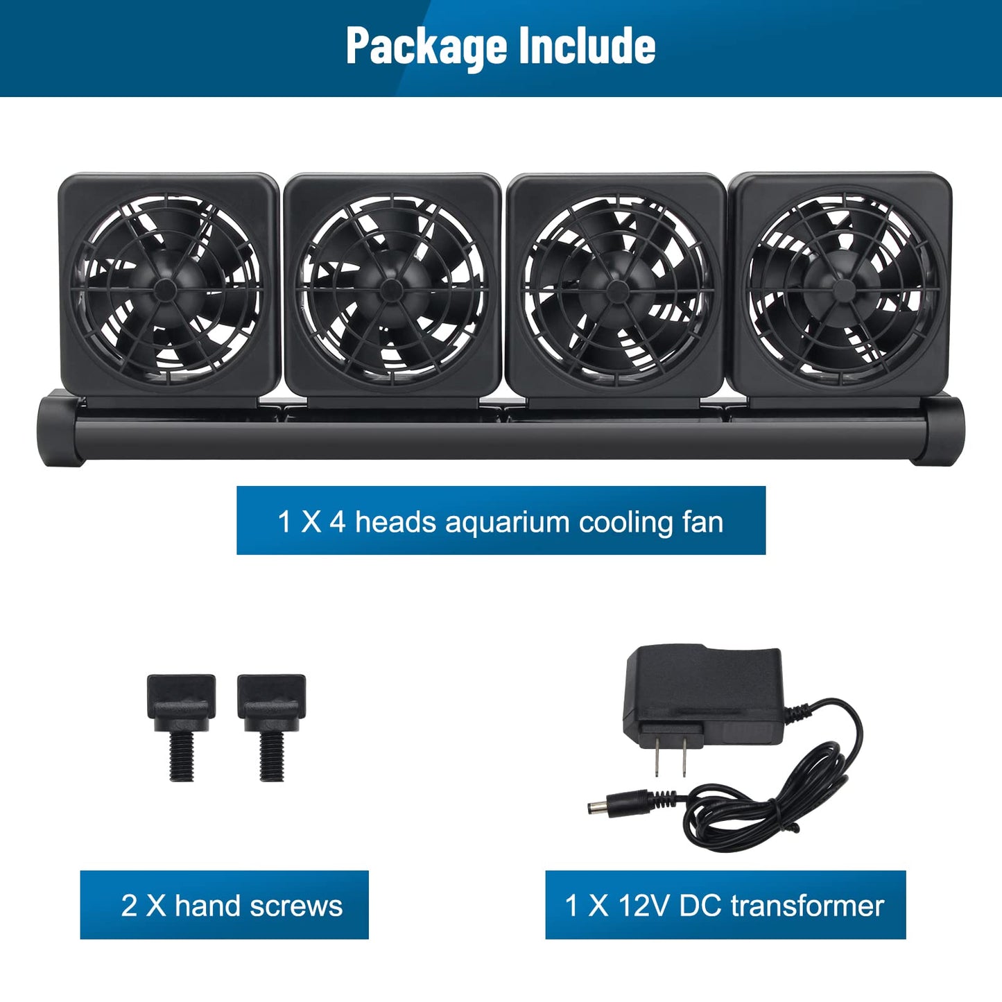 Liveek Aquarium Fan 2 3 4 Heads, Aquarium Chillers Cooling Fan Adjustable Fish Tank Cooling Fan with 2 Wind Speed Fan for Water Tank, Aquarium Tank Chiller (4 Head)