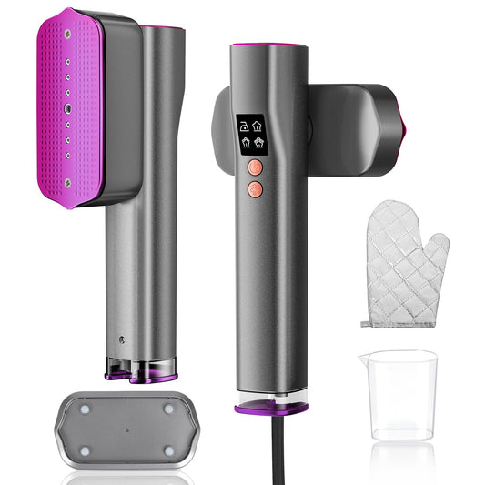 100-240V Dual Voltage Travel Steamer - 1200W Portable Steamer for Clothes with LCD Display, Hand Held Steamer Iron with Ironing Glove for Global & Europe Travel, Home, Dorm Essential, Silver-gray