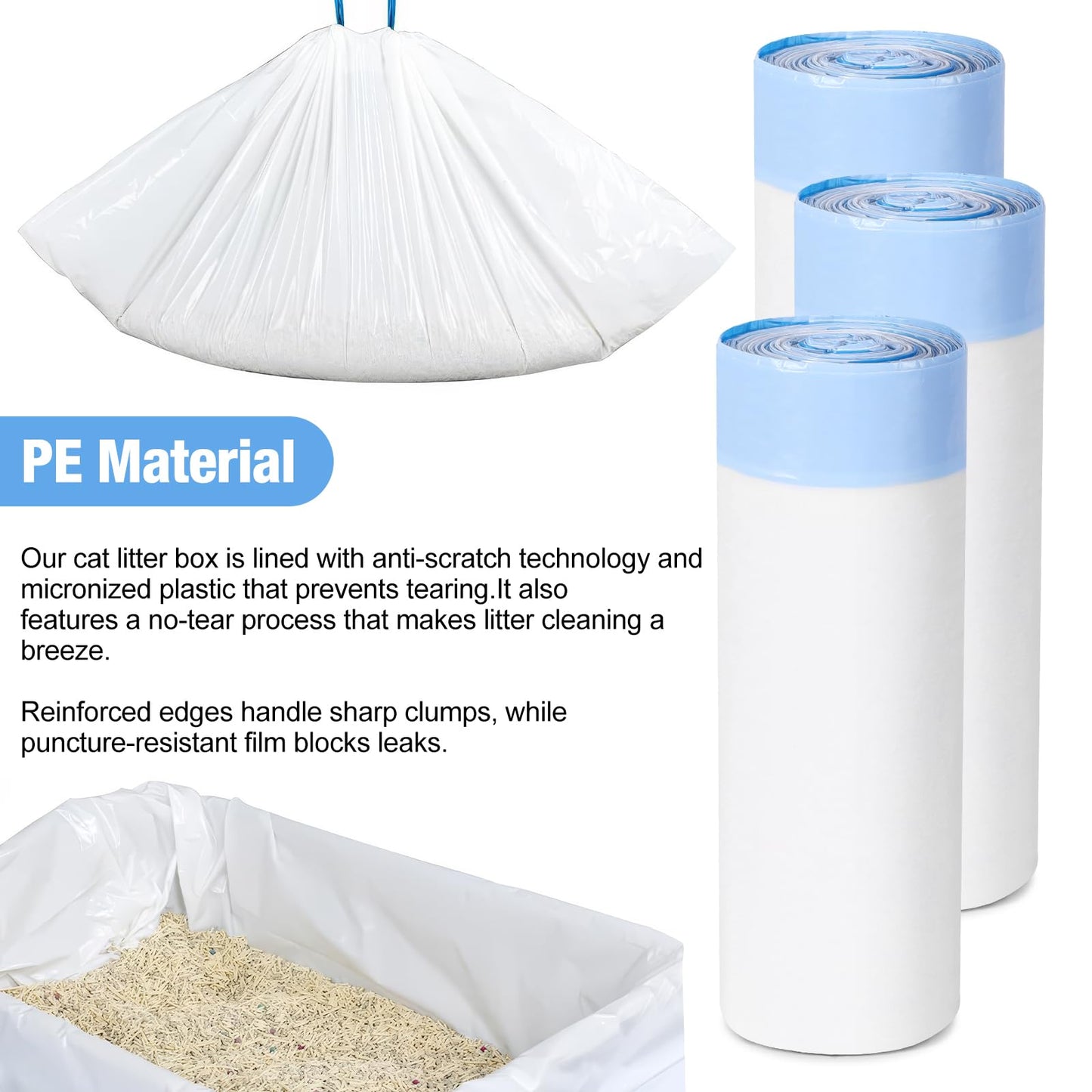 Cat Litter Box Liners, 120 Count Large Cat Litter Bags Thickened Cat Litter Waste Receptacles Bags Automatic Self Cleaning Cat Litter Box Liner, Universal Compatible for Most Litter Boxs