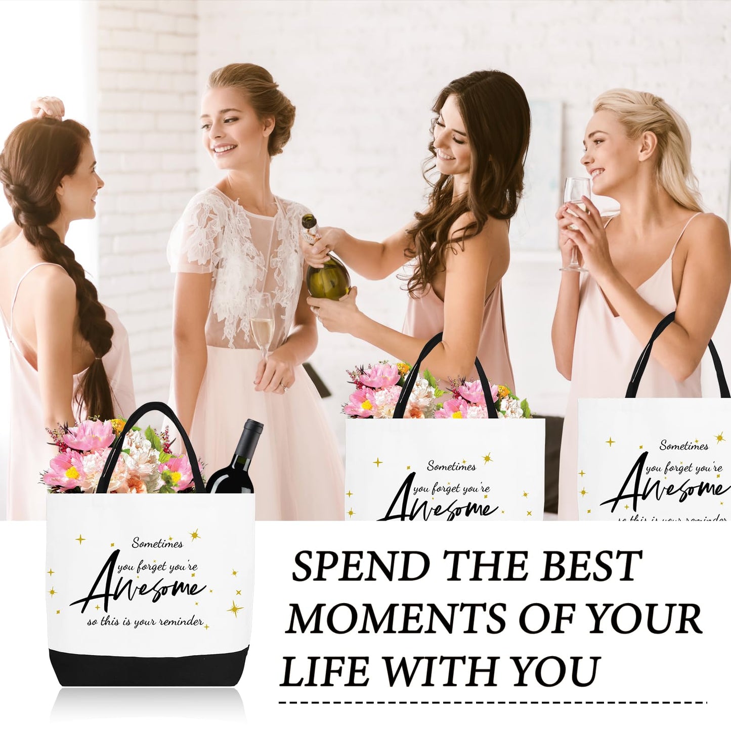 24 Pcs Appreciation Gifts Bag Bulk for Women Large Canvas Tote Bag and Makeup Bags Inspired Employee Gifts for Team Coworker Nurse Teacher