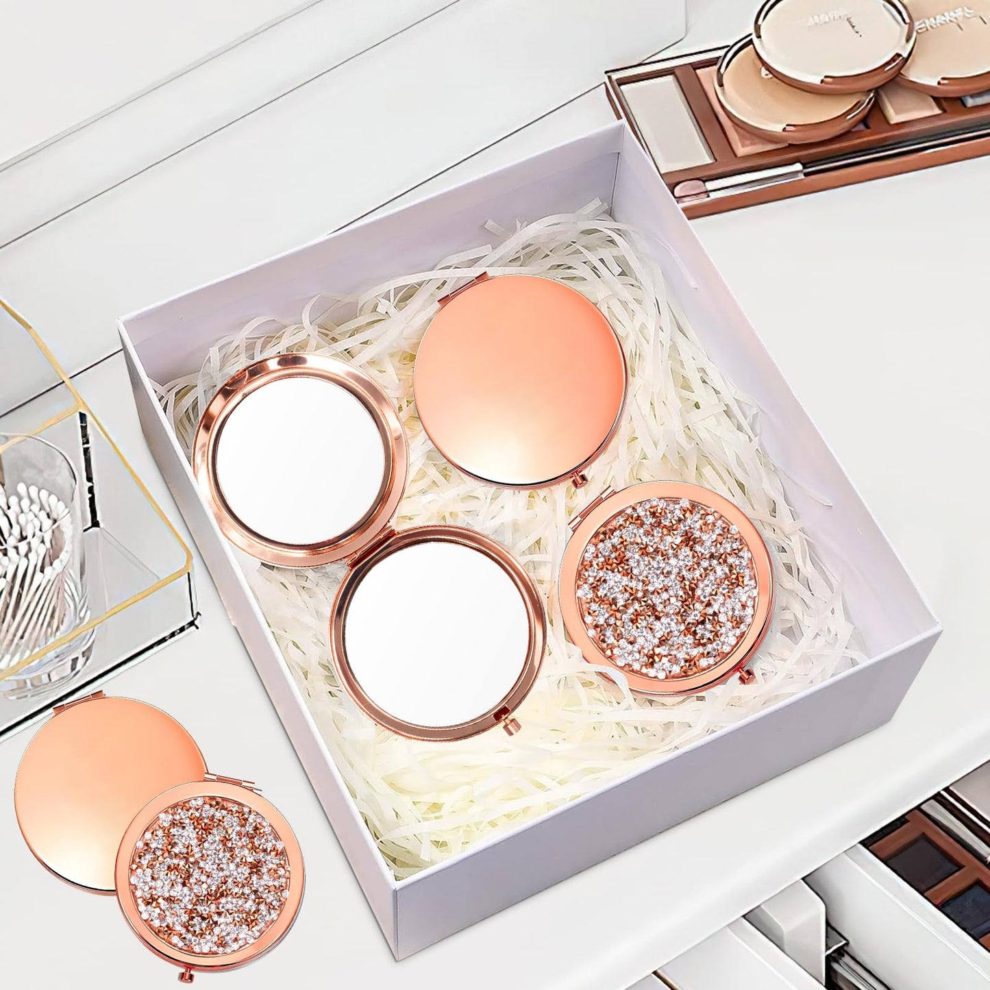 12Pcs Compact Mirrors Bulk, Double-Sided 1X/2X Magnifying Makeup Mirrors, 2.75 Inch Pocket Travel Cosmetic Mirror for Purse Mom Women Girls Teacher Gift