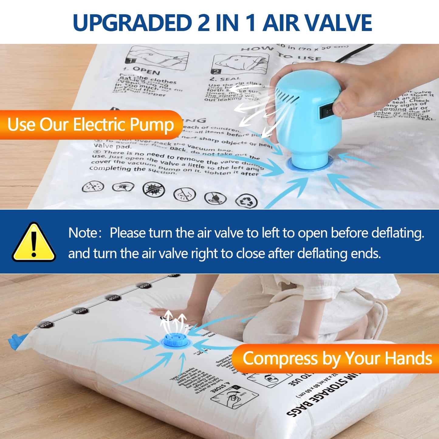 ZPP Vacuum Storage Bags with Electric Pump, 30 Pack (6 Jumbo, 6 Large, 6 Medium, 6 Small, 6 Roll Up Bags) Vacuum Seal Bags for Clothes, Mattress, Blanket, Comforters, Travel, Moving