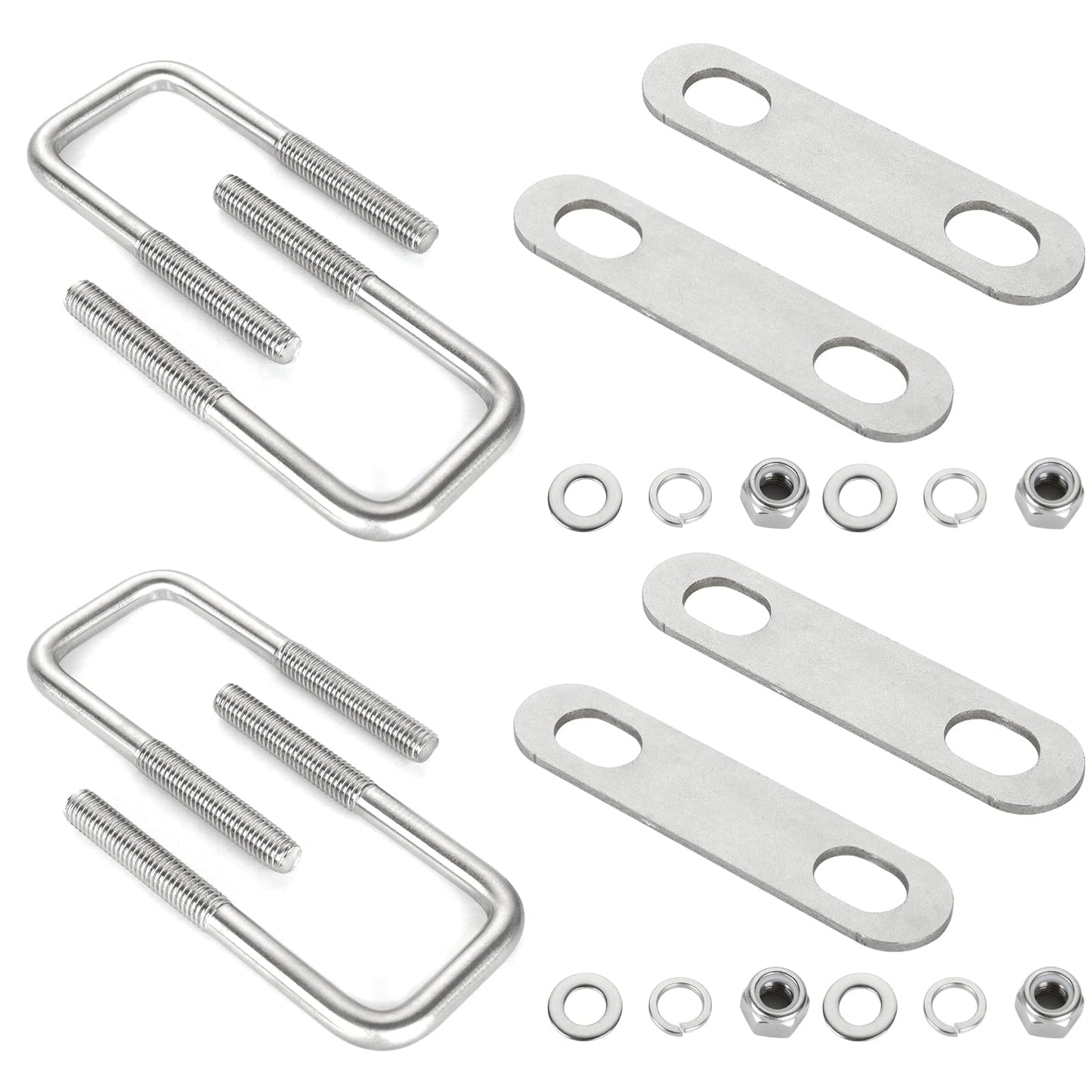 YOUNTHYE 4Pack Square U-Bolts 2-1/2" Inner Width Stainless Steel U Bolts with Washers and Nuts, Replacement Parts and Accessories for Automobiles, Ski Boat, or Sailboat Trailer