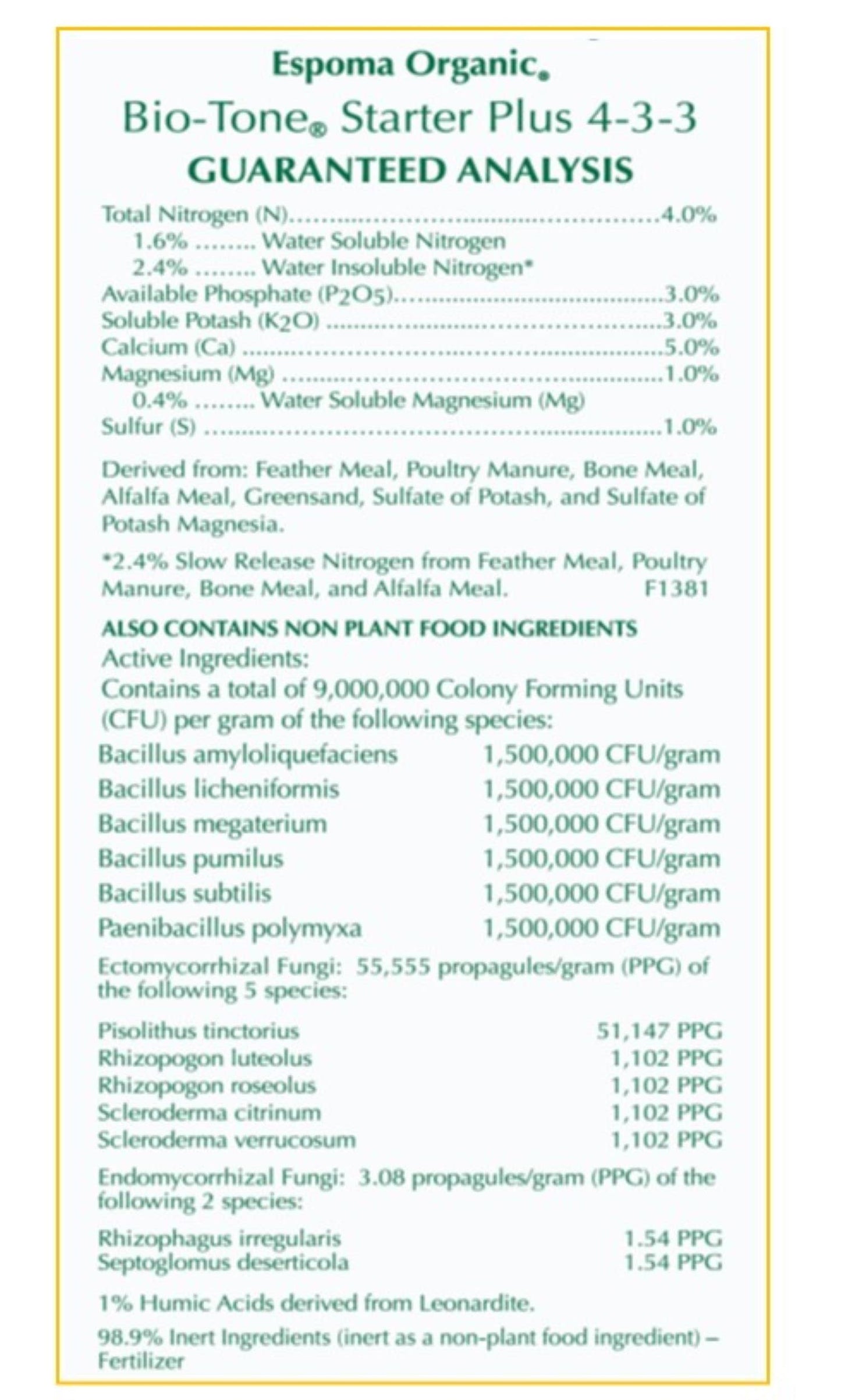 Espoma Co. Organic Bio-Tone Starter Plus All Natural Plant Food-4 Lb Bag BTS4