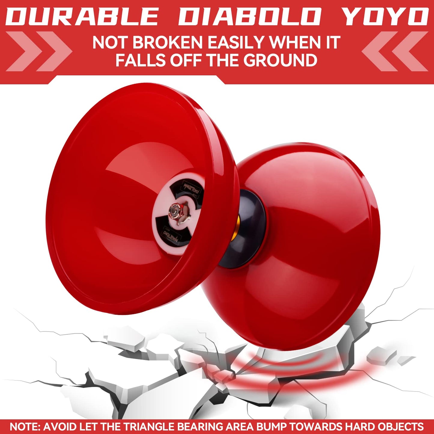 MAGICYOYO Diabolo Pro Triple Bearing, High Performance Red Chinese Yoyo Ball Toy Medium Size 5' with Extra 2 Pair Carbon Sticks + 1 Net Bag + 2 Diabolo Strings, Ideal Gift for Kids & Adults