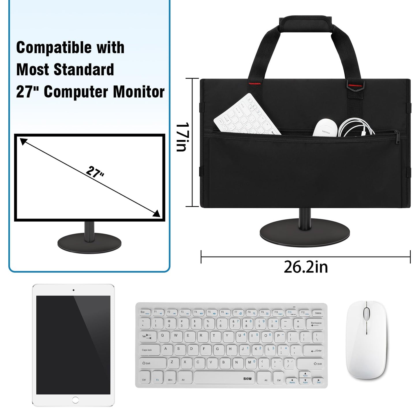 Monitor Carrying Case, Monitor Travel Case for 27" LCD Screens and Monitors, Protective Monitor Bag Computer Monitor Dust Covers with Padded Velvet Lining & Adjustable Shoulder Strap