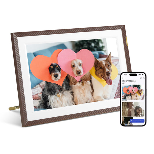 ARZOPA WiFi Digital Picture Frame 10.1" HD IPS Touch Screen Smart Photo Frame Electronic Free Arzopa App Custom Picture Frame for Gifting Easy Share Unlimited Photos Videos from Anywhere - D10 Brown