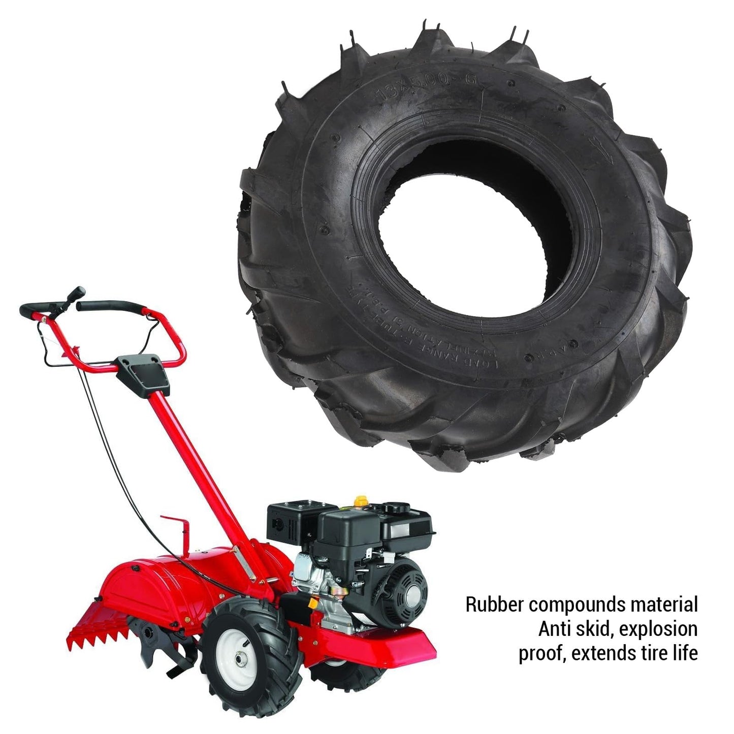 13x5.00-6 Tire, Tubeless Tiller Tractor Tire, Agricultural Tractor Lug Tread Tubeless, Replacement Riding Mower Front Wheel Assembly, 1 Pack