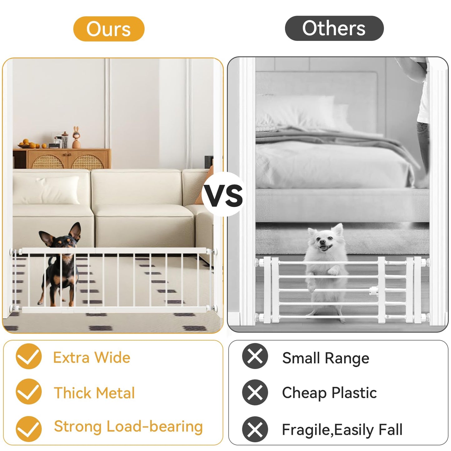 Dog Gate Indoor for Small Dogs or Breeds, 10'' High Short Dog Gate to Step Over, 18“-45” Wide Small Pet Gate with 3 Extension Kits for Doorways & Stairs