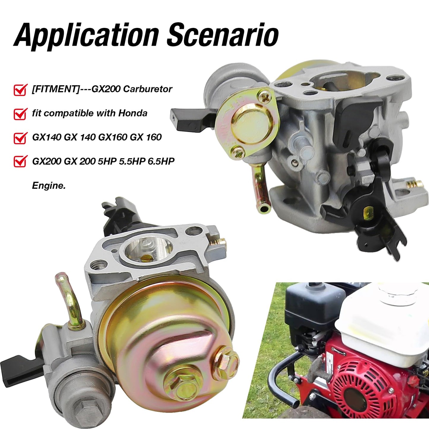 Vkinman GX160 Carburetor Kit Replacement for Honda GX140 GX160 GX200 5.5HP 6.5HP Engine with 28400-ZH8-13YA Recoil Starter Pull Start Air Filter, Carb# 16100-ZH8-W61 16100-ZH8-W51