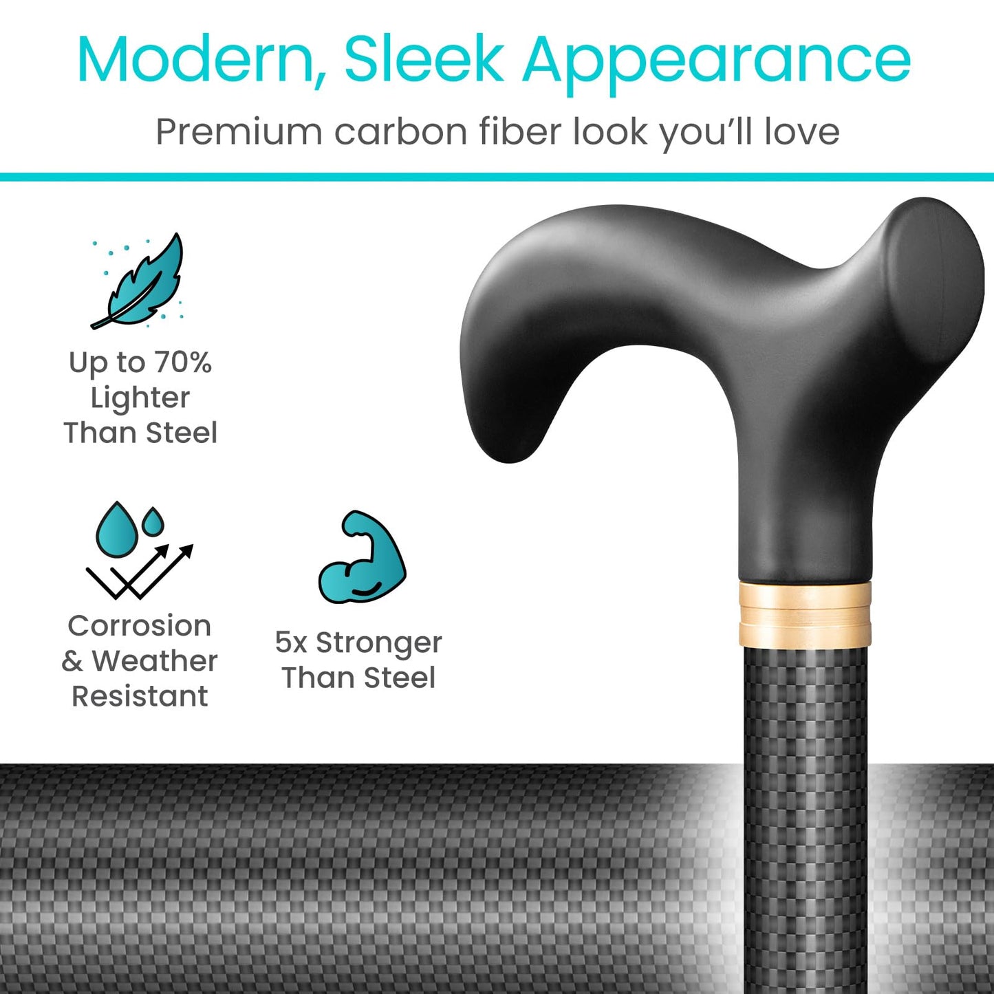 Vive Adjustable Walking Cane, Carbon Fiber - Lightweight Stick for Men, Women - Mobility Aid, Adjust Height, Rubber Tip-Portable Hurry Support for Seniors, Elderly, Balance-Ultra Light, Soft Hand Grip