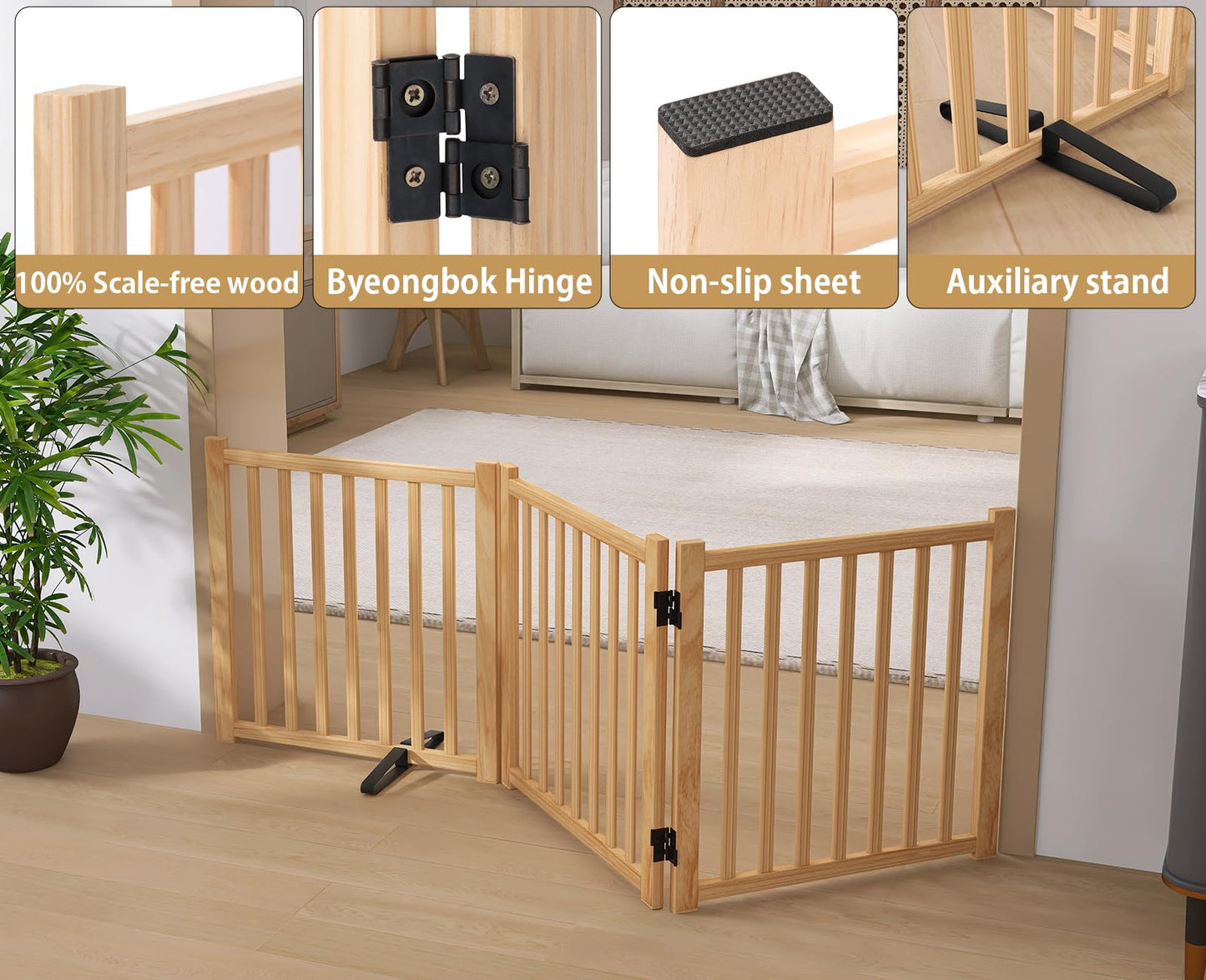 Oapety Solid Wood Freestanding Pet Gate,Nature Wood Dog Gates for Doorways The House,Pet Gate for Stairs,Freestanding Indoor Gate Safety Fence (H 23.6'' 3 Panel)