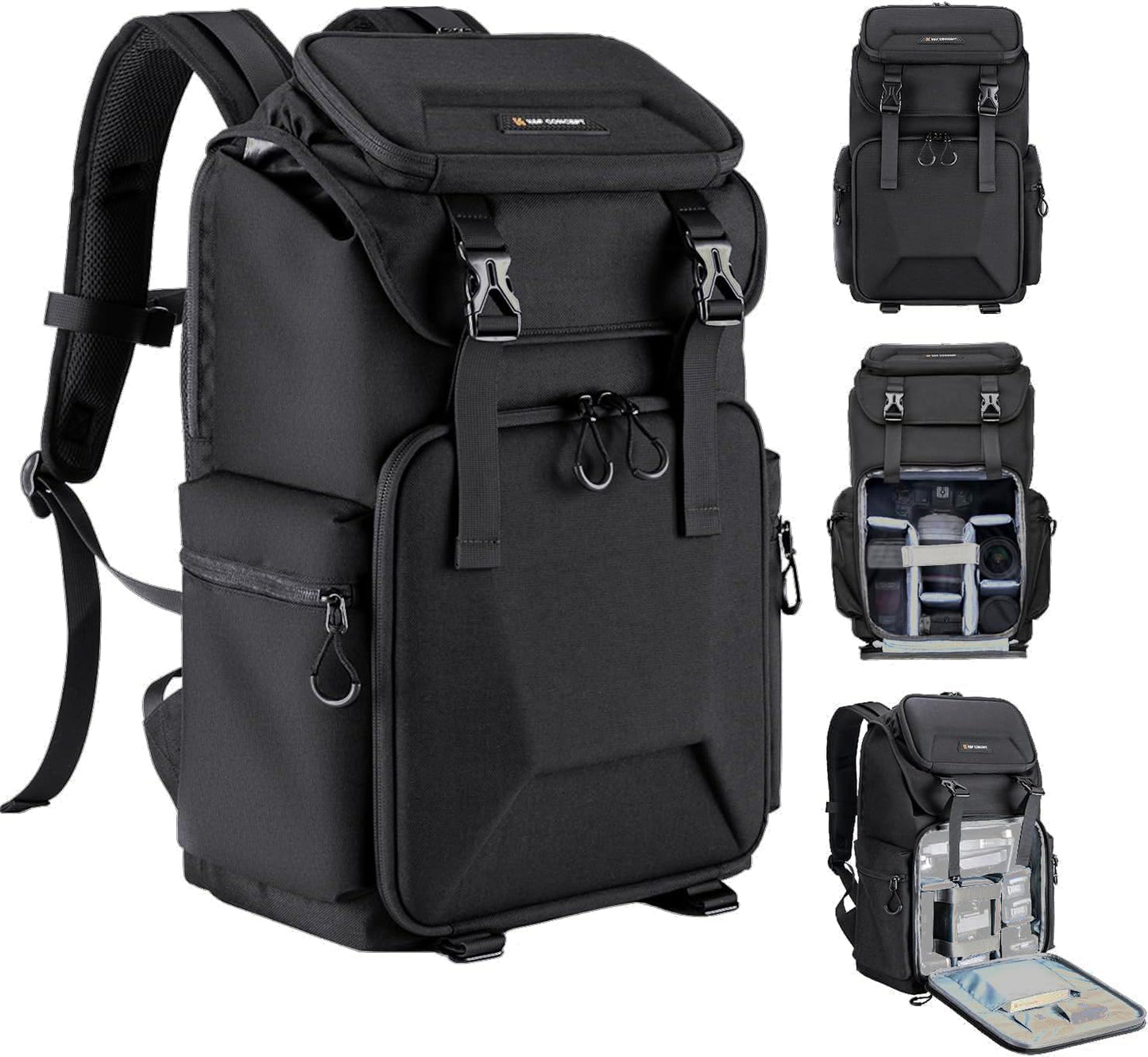 K&F Concept Camera Backpack, Hard Shell Camera Bag, Large Capacity Photography Backpack with 15.6" Laptop Compartment & Tripod Holder & Rain Cover, Backpack for DSLR SLR Cameras and Accessories