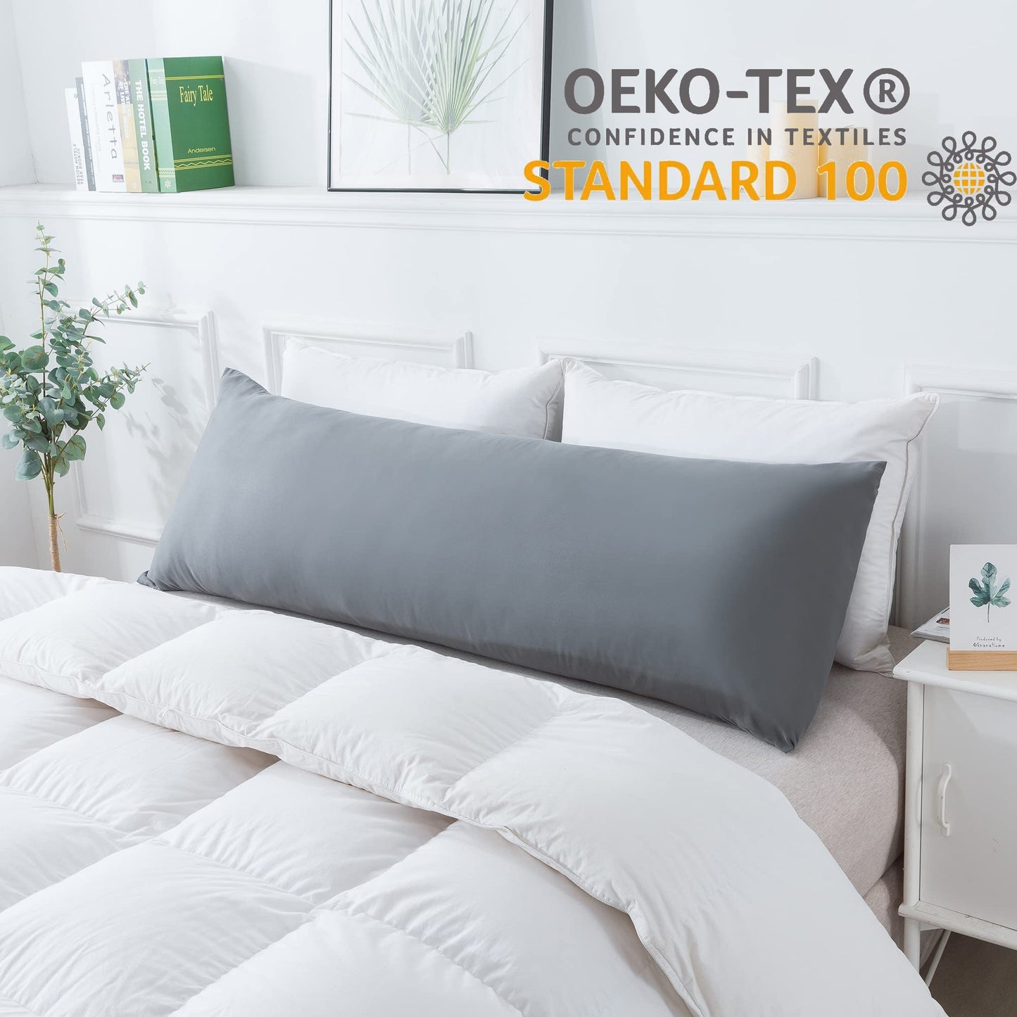 ELNIDO QUEEN Body Pillow with Pillowcase-Soft Long Bed Pillow for Adults-Breathable Full Body Pillow Insert for Sleeping,20x54inches-Grey