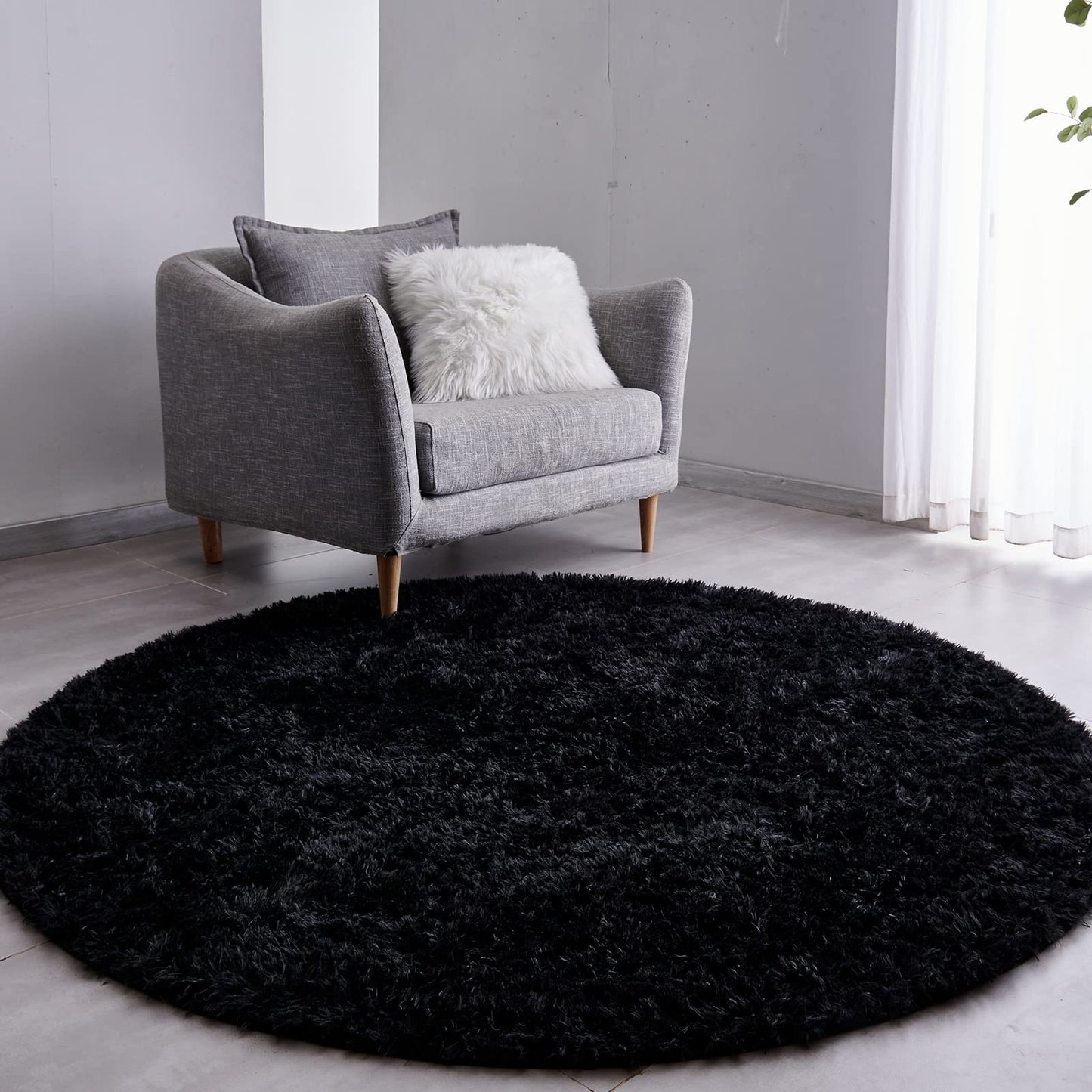 BRICHOEE Black Round Rug 6 Feet Super Soft Fluffy Shag Circle Area Rugs for Kid's Bedroom, Fuzzy Plush Shaggy Circular Rug for Teen's Room, Cute Non-Slip Home Decor Black Carpet for Nursery Room