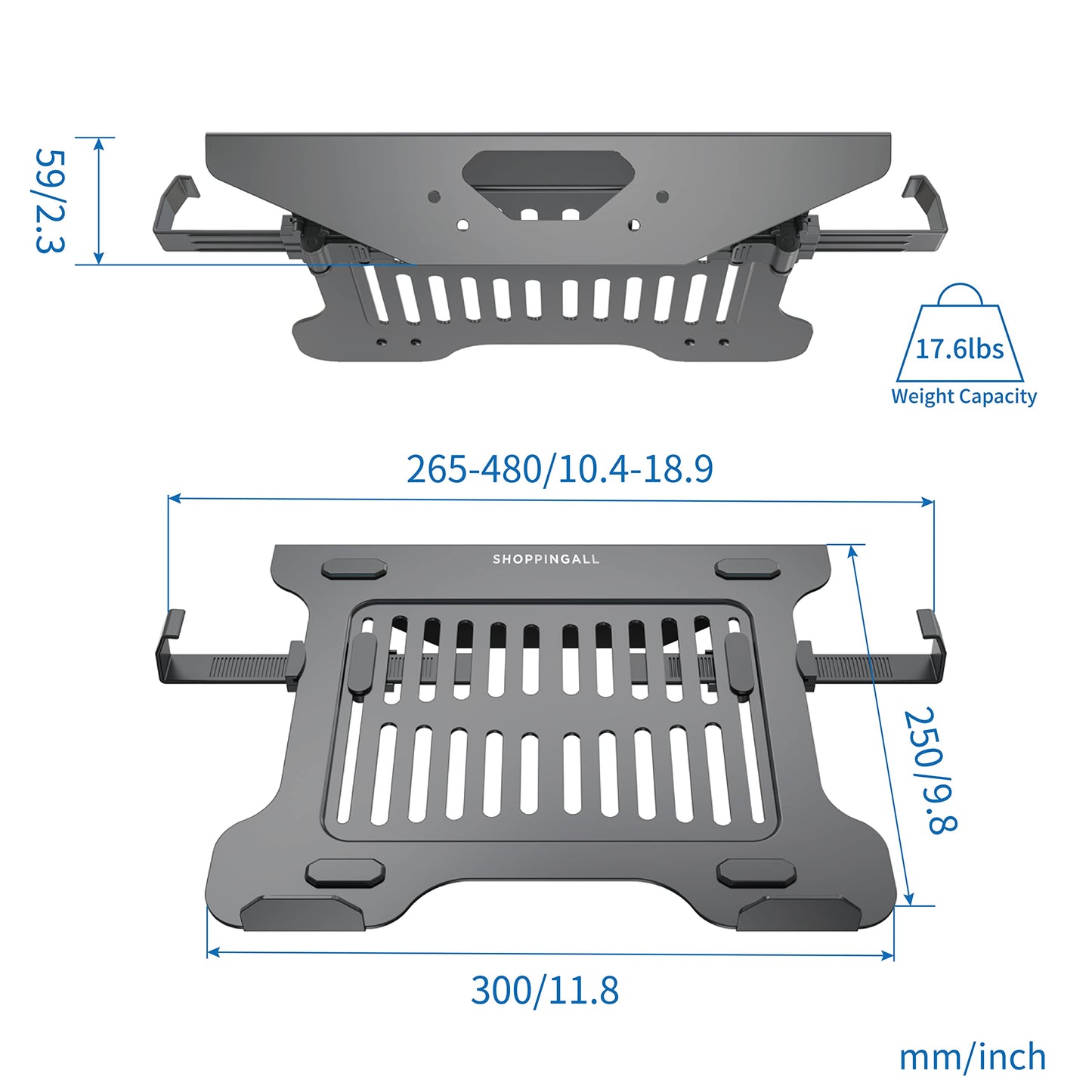 SHOPPINGALL Laptop Mount Tray for Monitor Arms and Stands (Tray Only) | Notebook Arm Mount Tray Fits 75 x 75 and 100 x 100 VESA Mount Holes Fully Secures Laptop - SA-LH03-Black