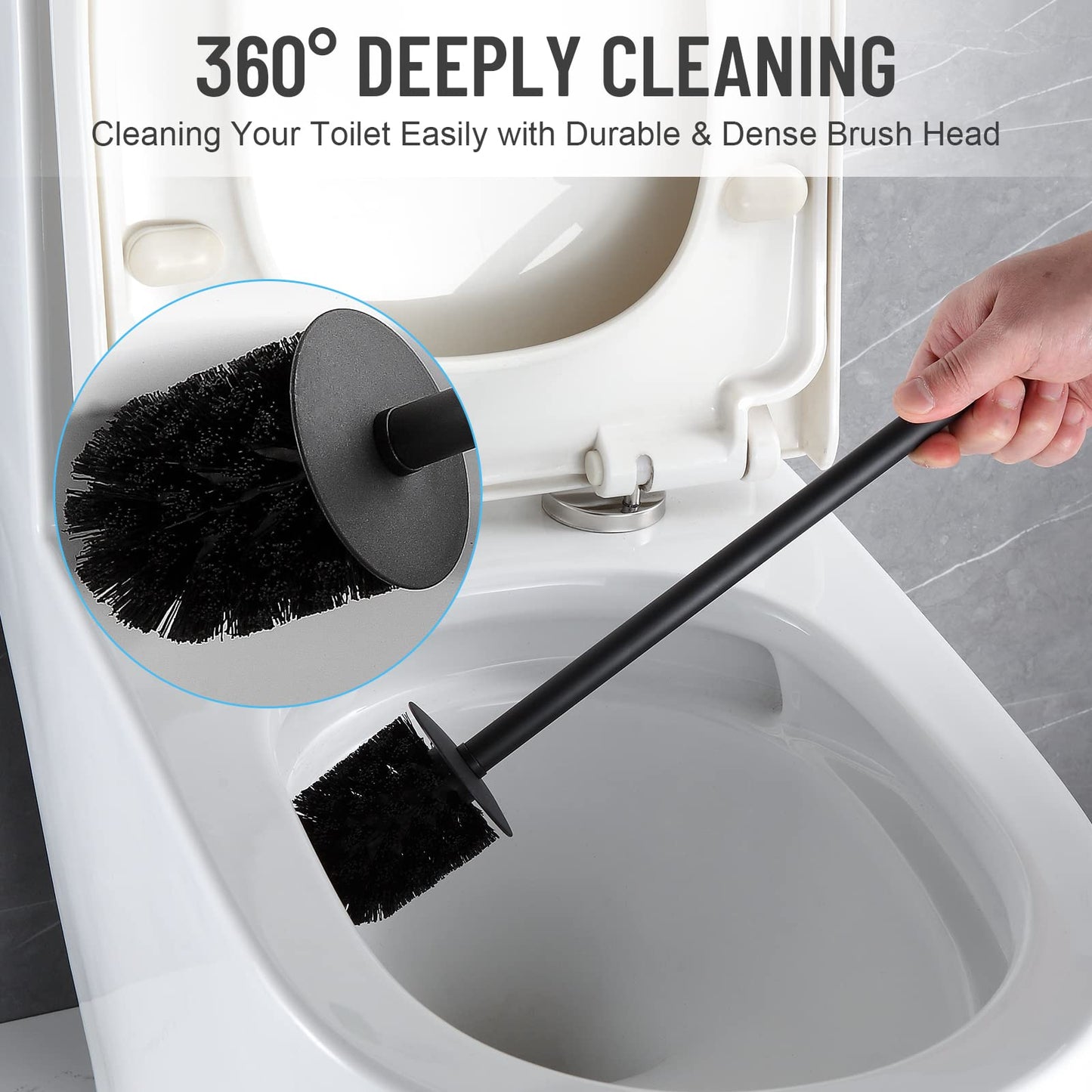 BVL Toilet Brush and Holder Black Toilet Bowl Brush for Ceaning with Stainless Steel Handle Freestanding