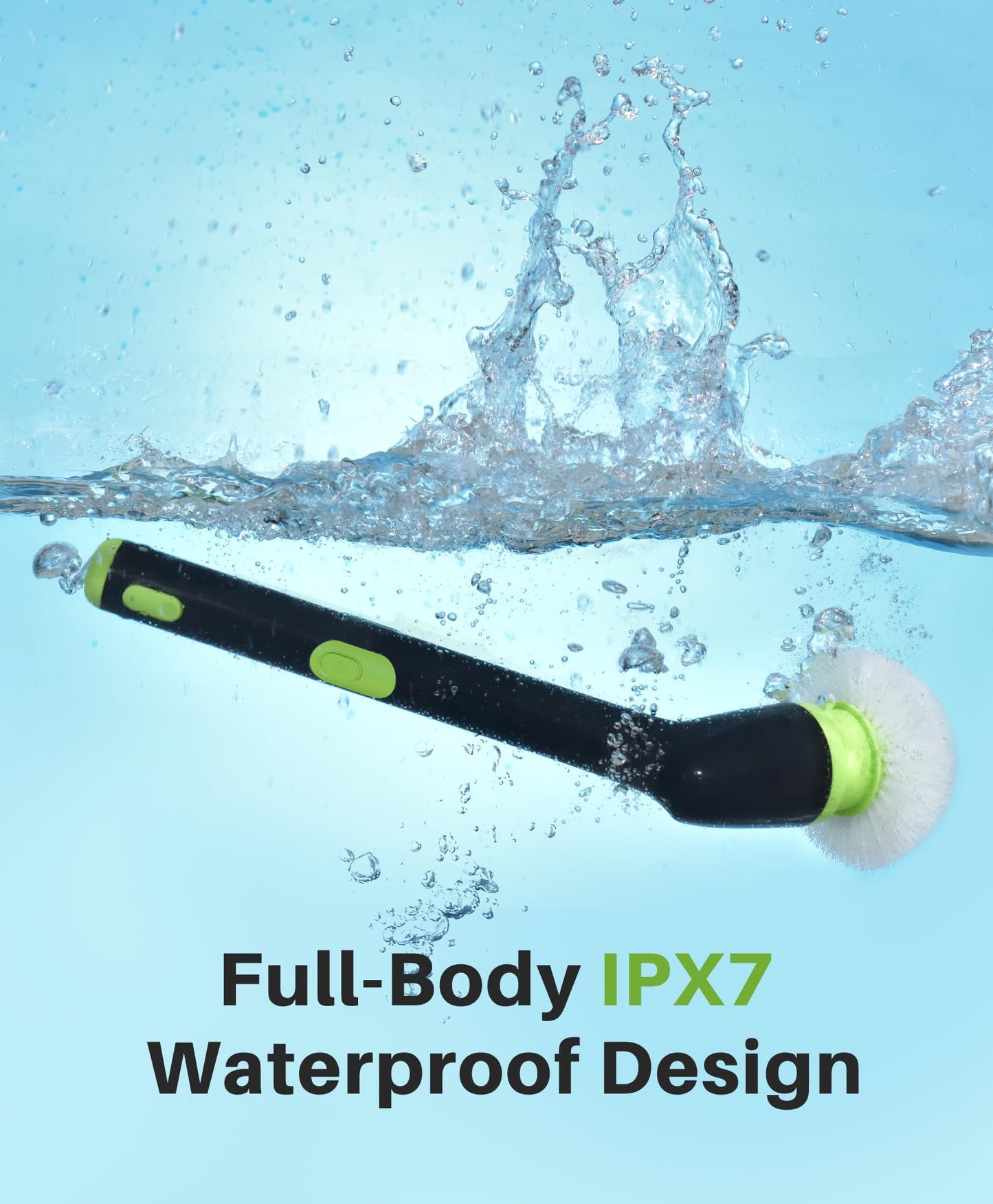 LyriFine Cordless Electric Spin Scrubber, 7 in 1 Shower Cleaner for More Use, Dual Speed & Detachable Long Handle, Electric Scrubber Cleaning, Waterproof Bathroom Scrubber Tub Tile Floor - Green