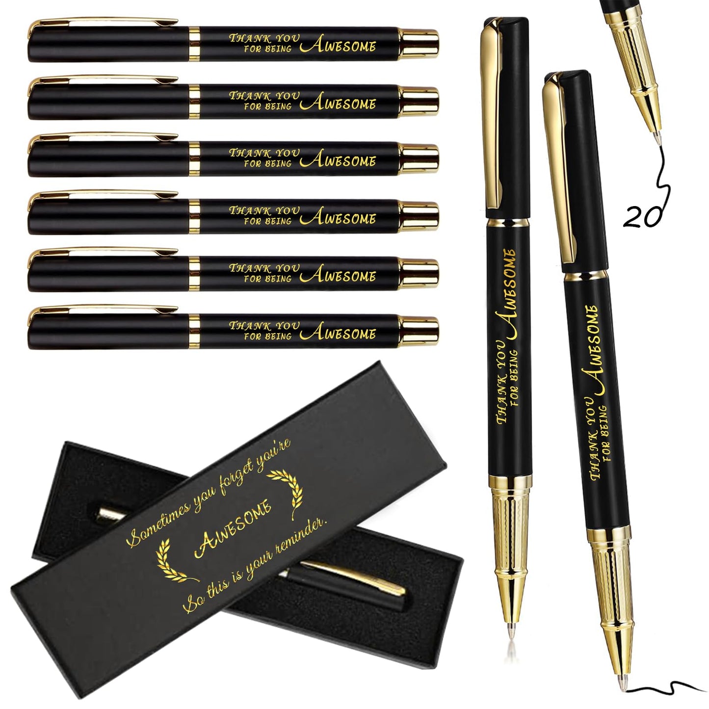10/20/40 Sets Inspirational Thank You Gifts Employee Appreciation Gifts Bulk Ballpoint Engraved Business Pens with Gift Boxes (THANK YOU FOR BEING AWESOME, 20)