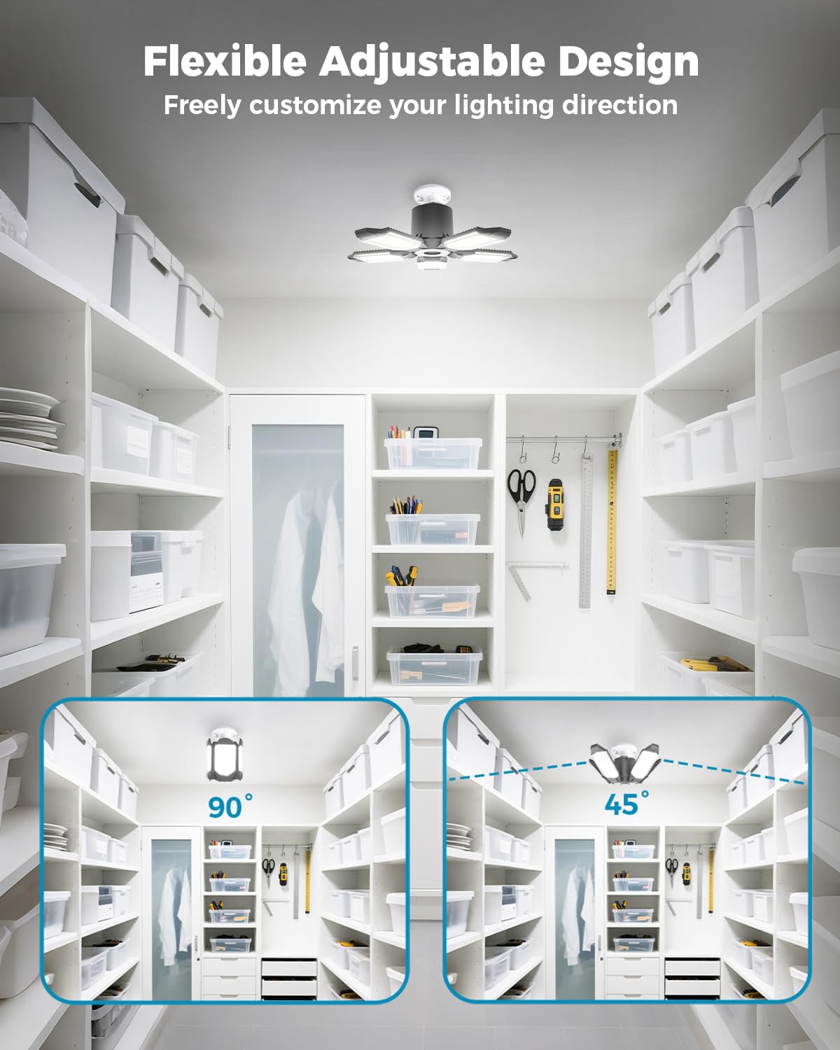 LED Garage Lights Bulb 2 Pack, 150W 15000LM Shop Lights with 5 Deformable Panels, 6500K Daylight Ceiling Lights for Garage Workshop Basement