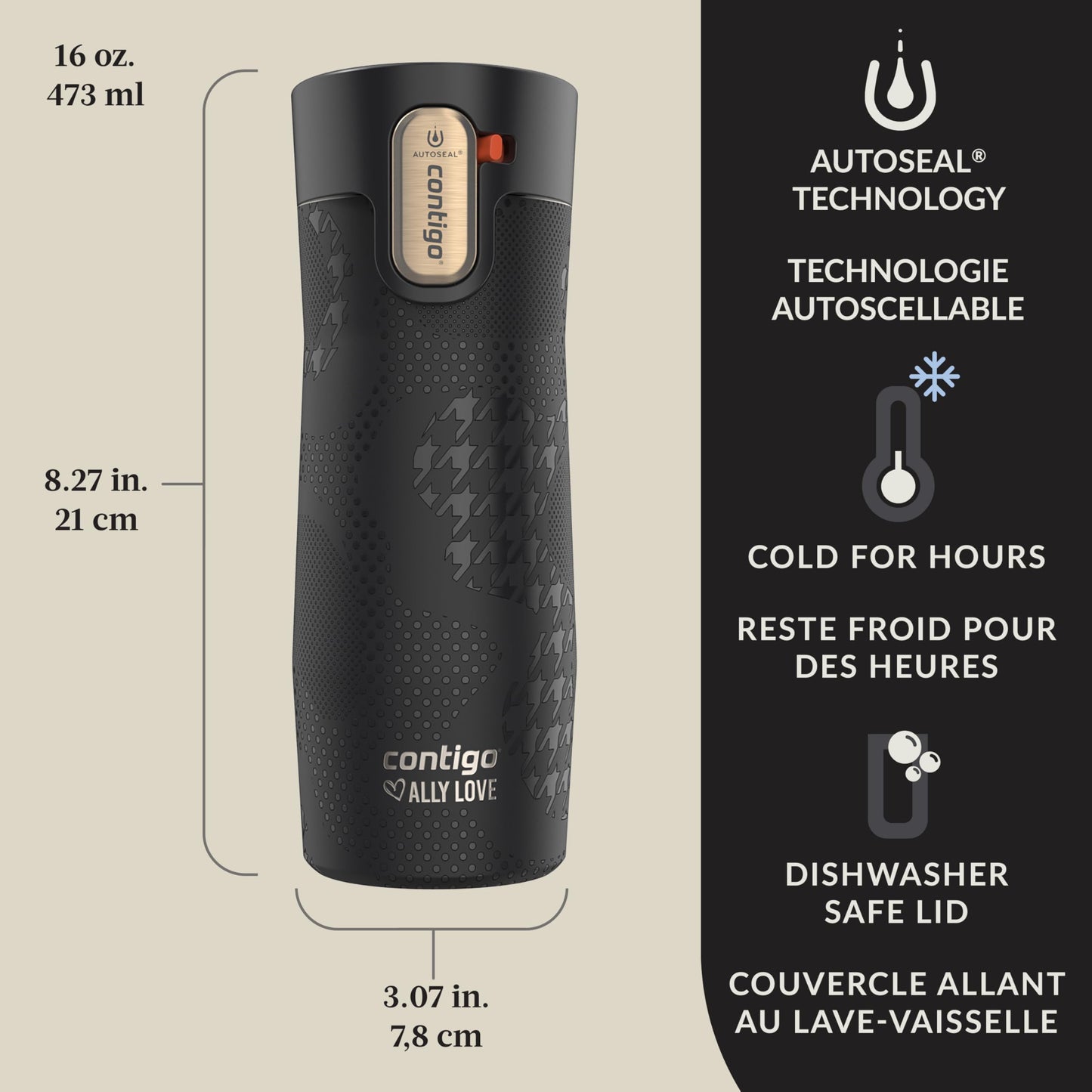 Contigo x Ally Love West Loop 3.0 Vacuum-Insulated Stainless Steel Travel Mug with AUTOSEAL Easy-Clean Lid, 16 oz (473 mL), Licorice