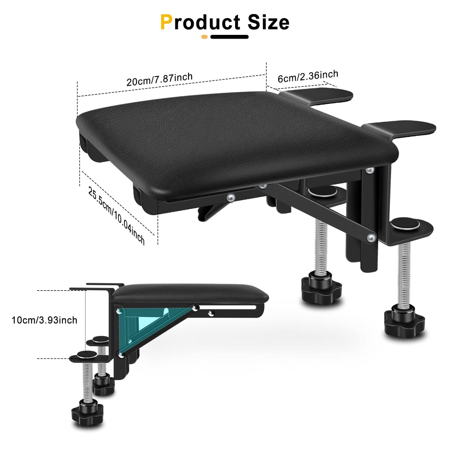 Giecy Desk Extender Adjustable Arm Rest for Computer Desk, Ergonomic Desk Extension Clamp On Table Extender Rotating Mouse Pad, Foldable Elbow Pad for Table Office Chair