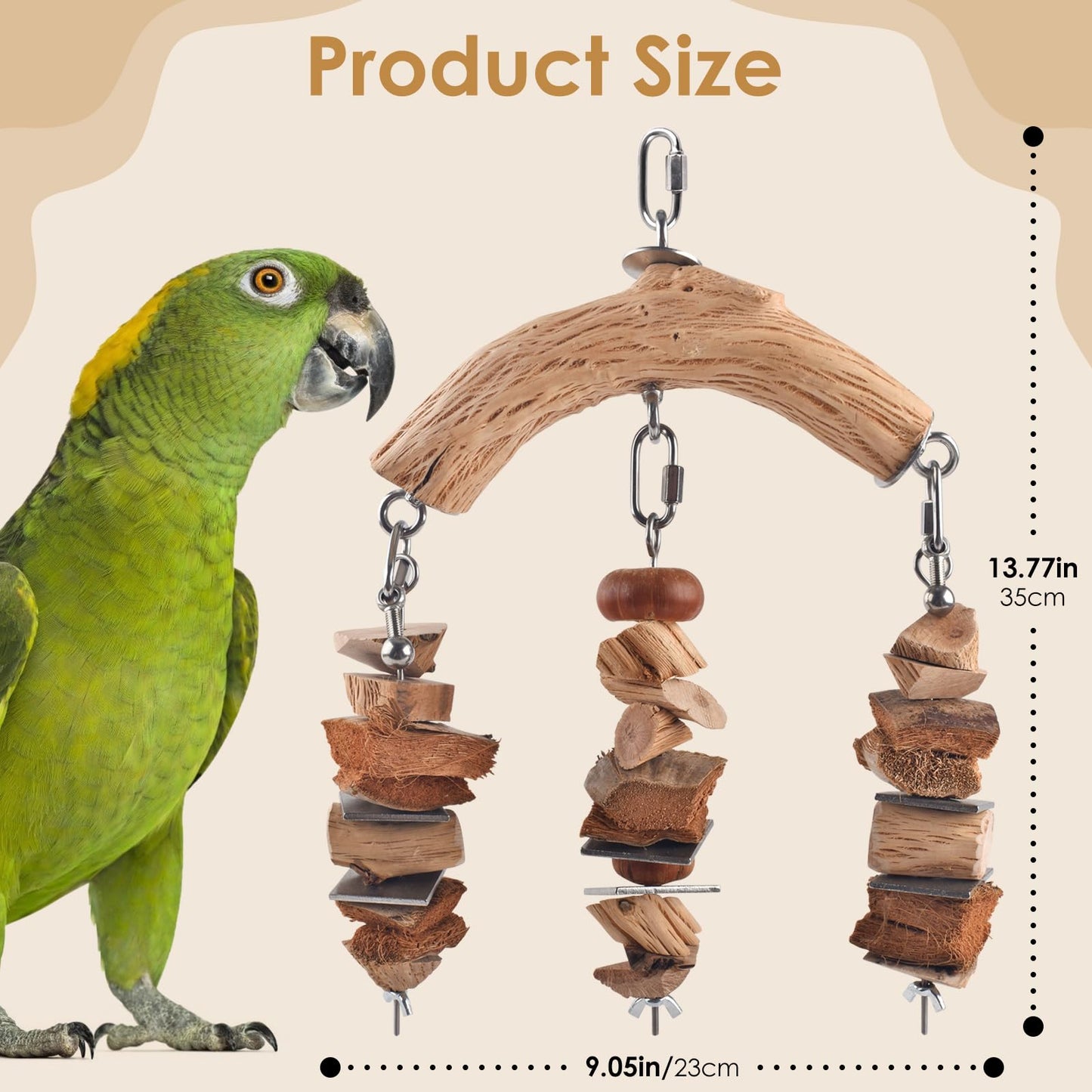 DBNESS Large Bird Parrot Toys, Birds Wooden Chew Blocks with Stainless Steel Cage Hanging Bite Toy for Macaws, African Greys, Cokatoos, Amazon Parrots and Small Medium Parakeets