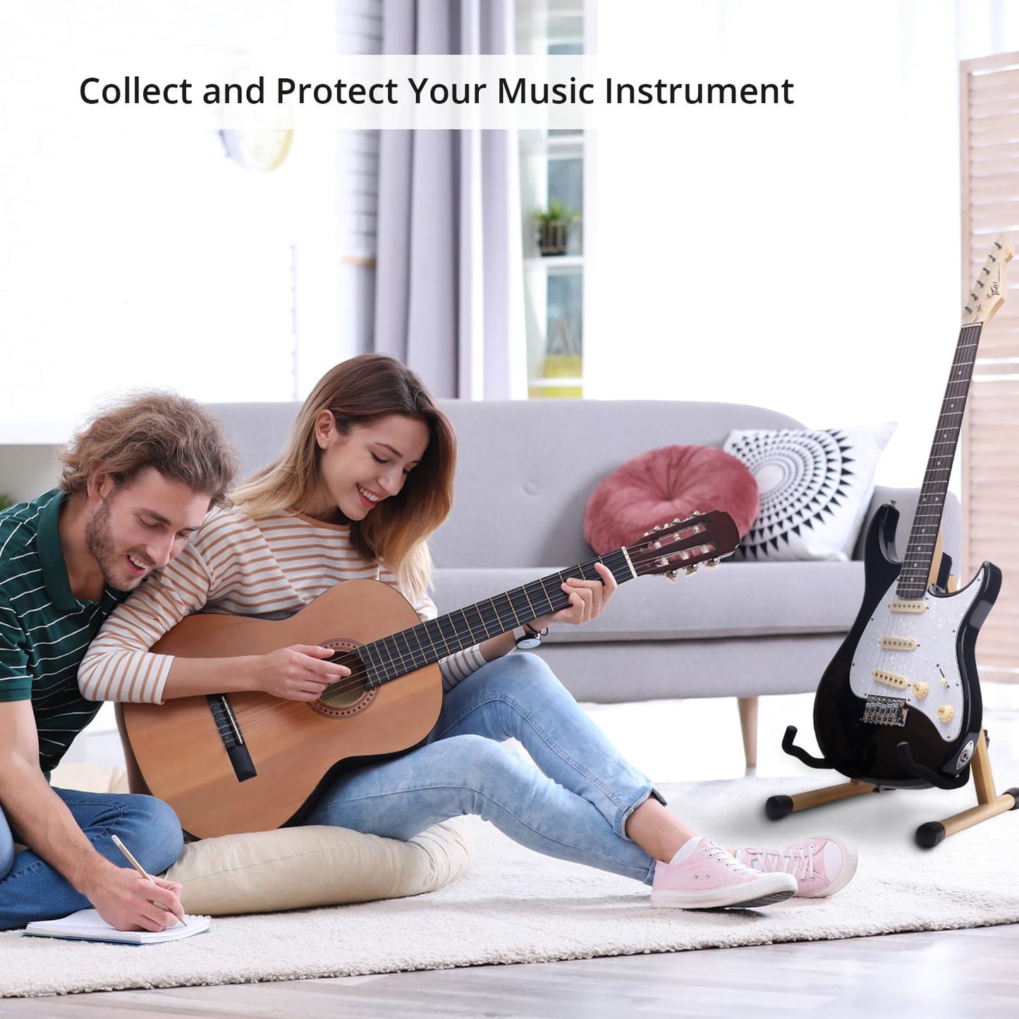 Guitar Stand,Acoustic Guitar Stand,Wood Classical Electric Guitar Stand,Foldable Bass Guitar Stand,Guitar Accessories also fit Bass,Violin,Ukulele(Rosewood)