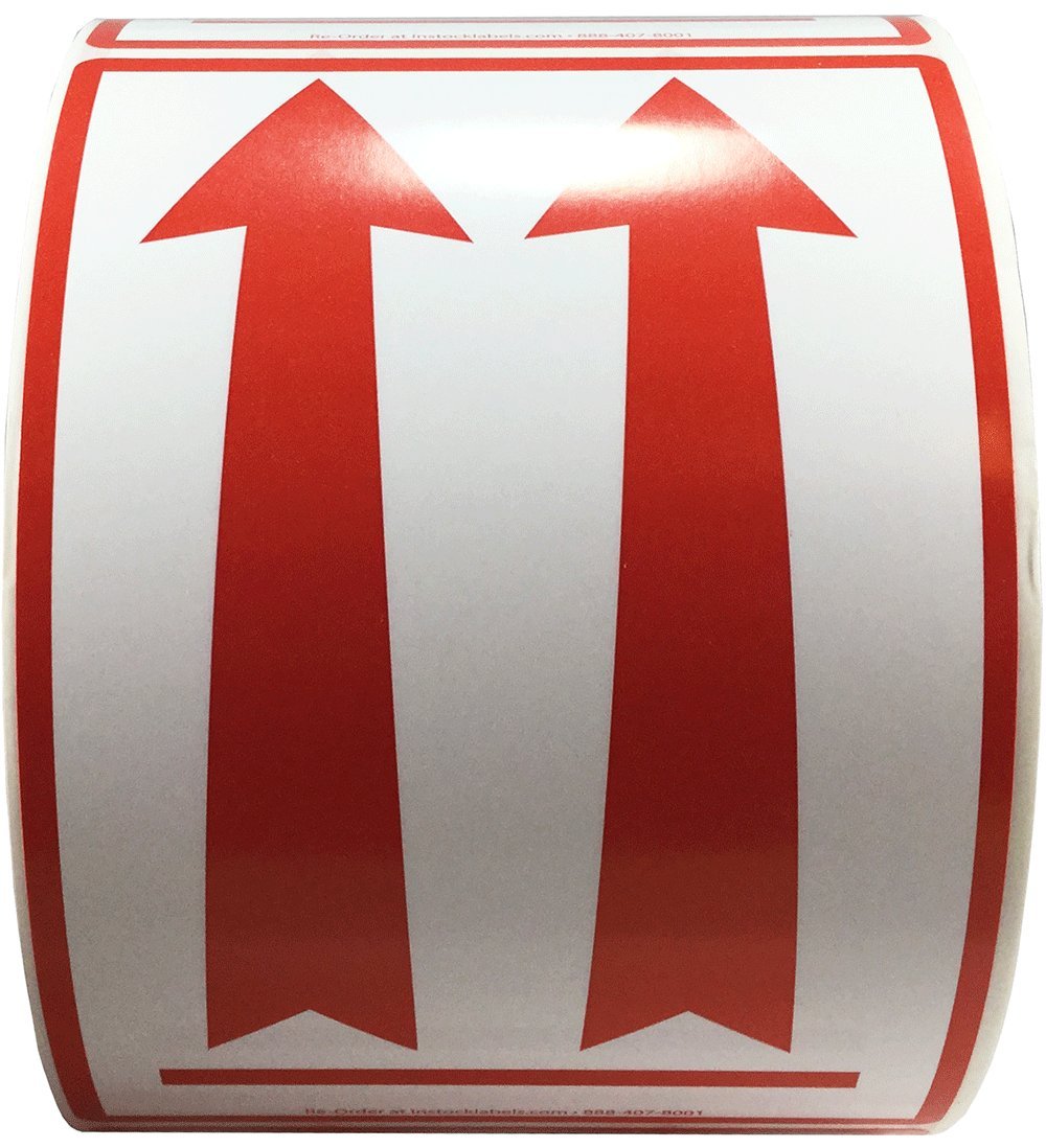 Air Specialty Up Red Arrow Labels 102 mm x 152 mm 4 x 6 Inch 500 Adhesive Stickers Per Roll