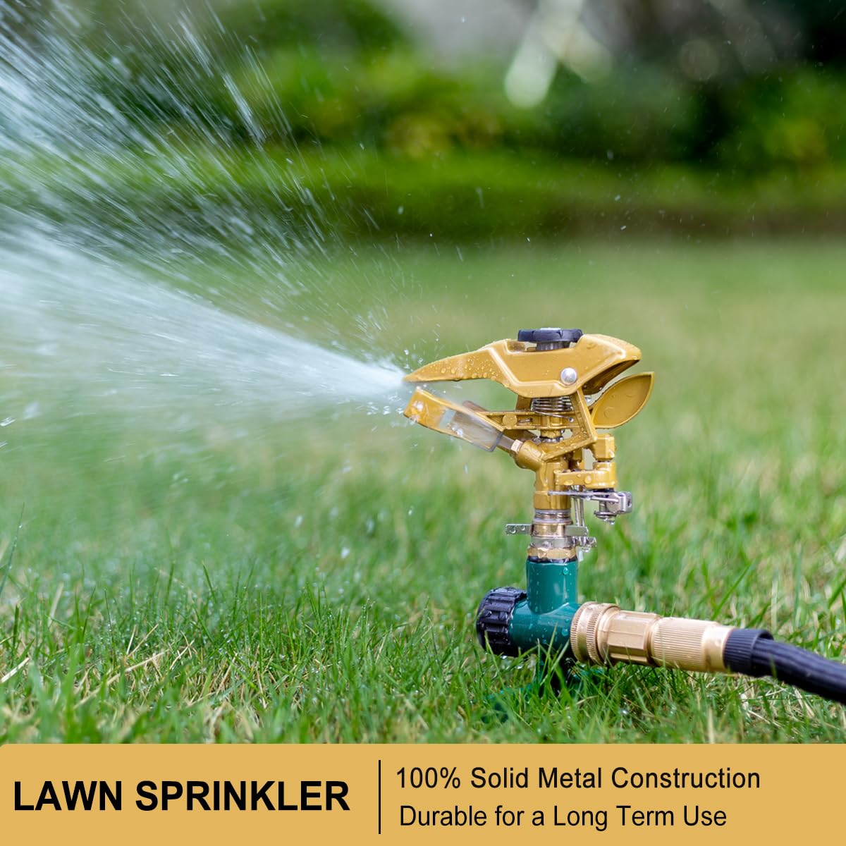 FANHAO Heavy Duty Pulsating Lawn Sprinkler on Spike Base, 100% Metal Impact Sprinkler with Adjustable Spray Pattern for Lawn Yard Irrigation, 360 Degree Large Area Coverage, Covers Up to 5800 sq. ft