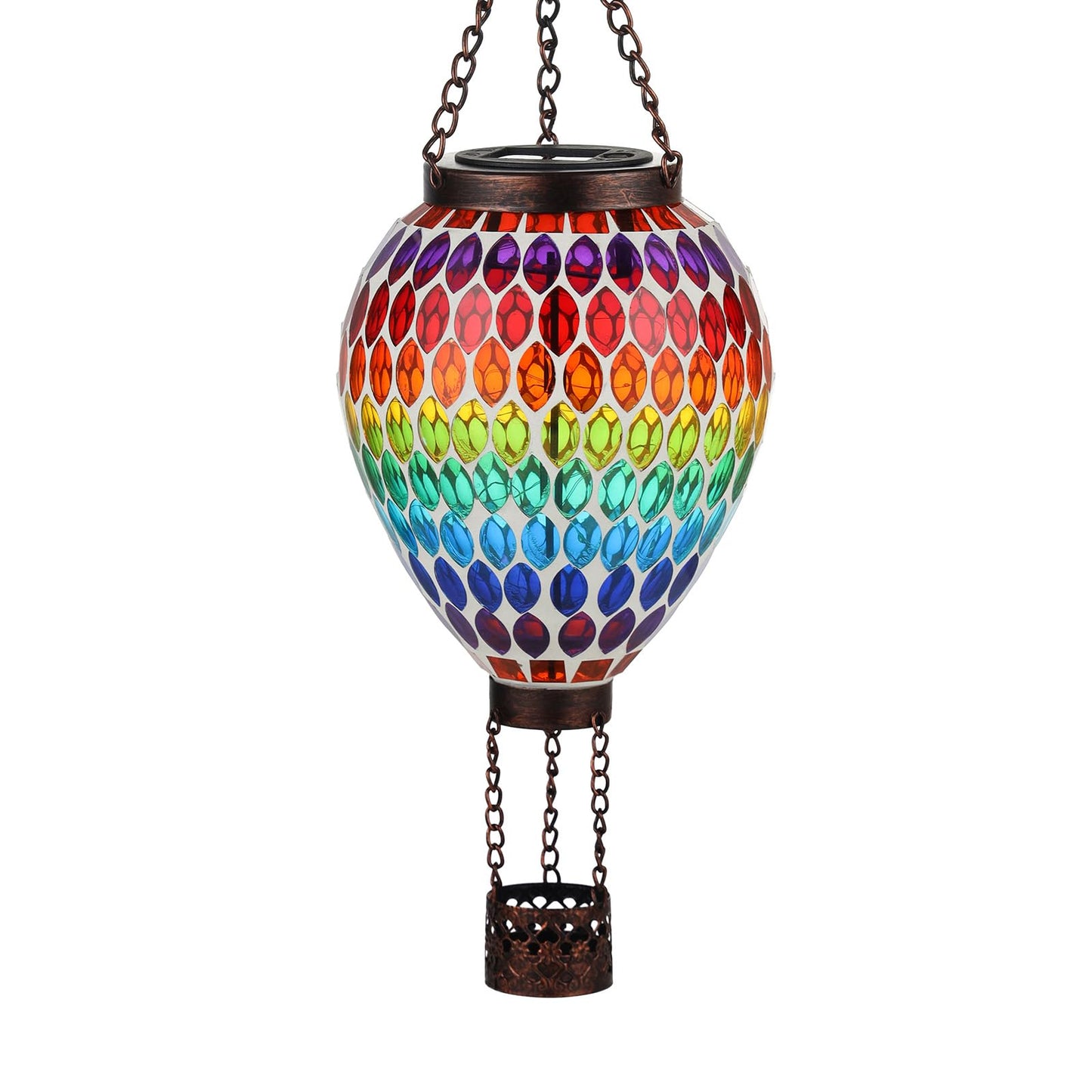 VOREEN Hot Air Balloon Solar Lantern, Handmade Mosaic Solar Outdoor Hanging Wind Light, Waterproof, Patio Festive Decor, Gift for Mom Wife Friend, Rainbow Pattern