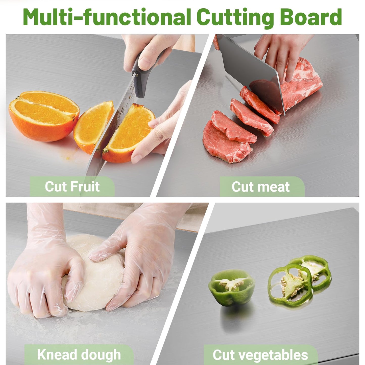 MOOTACO Stainless Steel Cutting Board, Stainless Steel Chopping Board with Lip, 23.6 X 19.7 Inch Baking Pastry Board with Rolling Pin for Meat, Fruits, Vegetables, Dough, Bread (60x50cm)