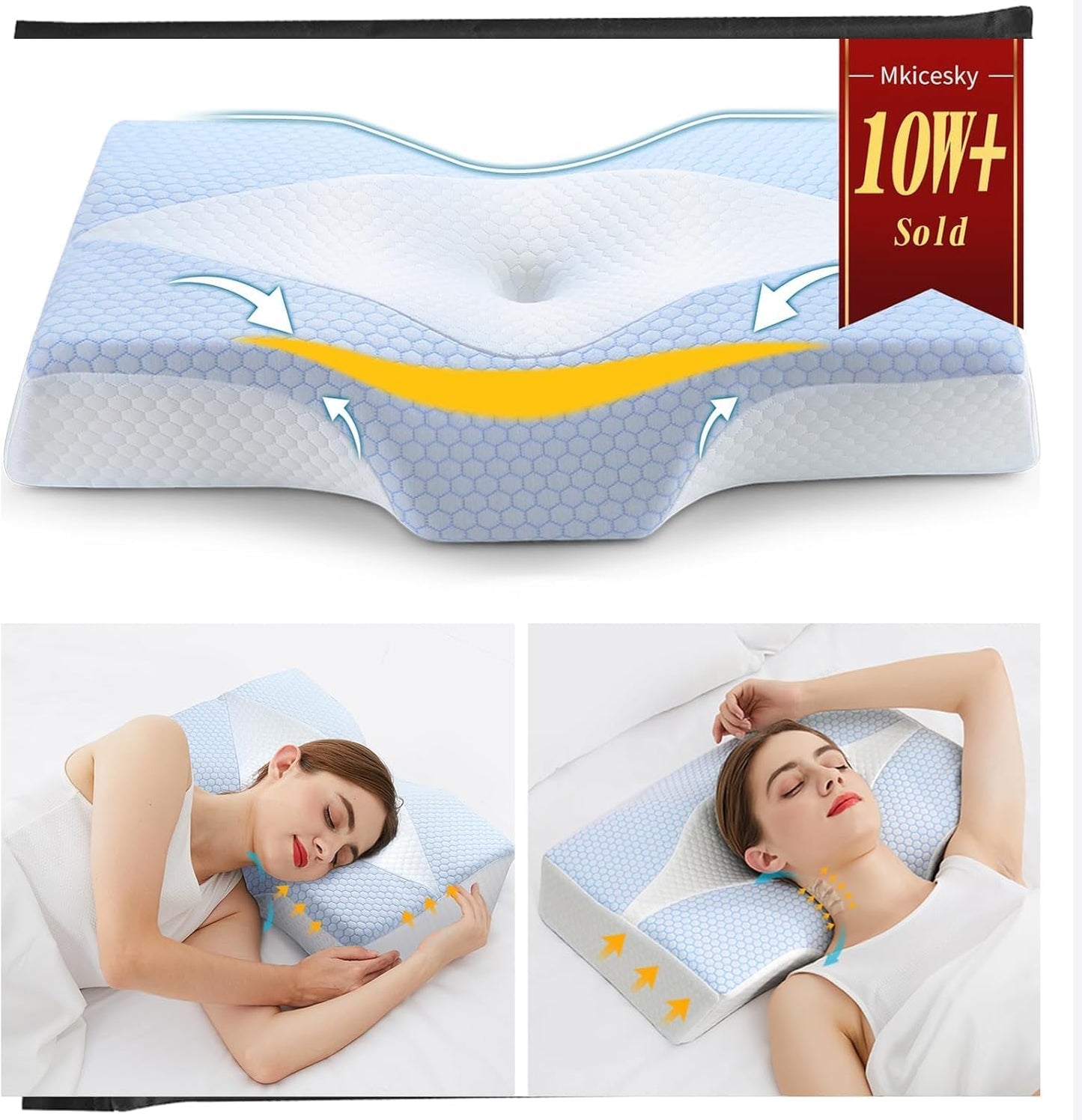 Mkicesky Orthopedic Memory Foam Pillow for Neck Shoulder Pain Relief - Ergonomic Neck Support Sleeping Pillow for Side, Back & Stomach Sleepers - Cervical Bed Pillow with Cooling Cover-Reading Pillow