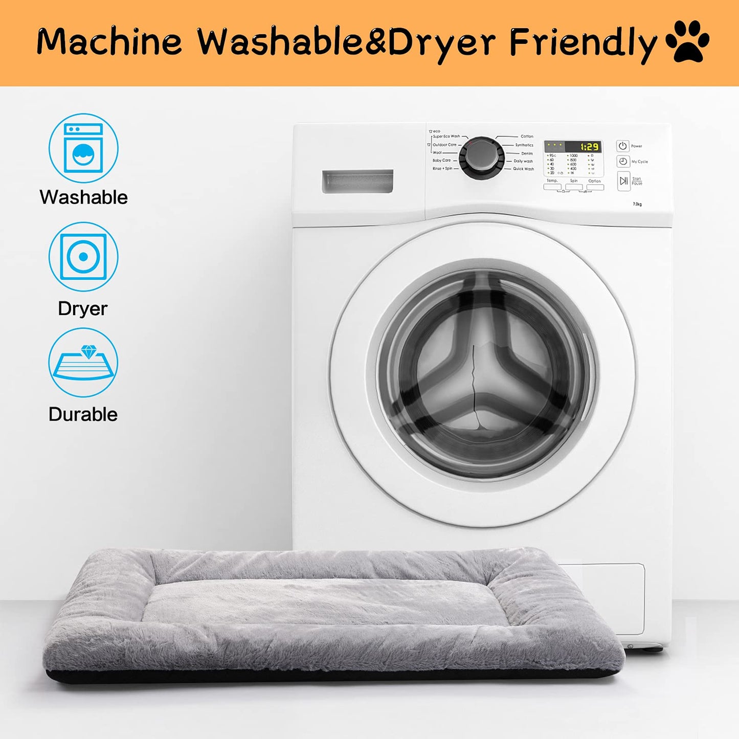 VERZEY Large Dog Bed Mat Crate Pad Fit 42'' Metal Dog Crates,Ultra Soft Dog Crate Bed Washable & Anti-Slip Kennel Pad for Dogs Cozy Sleeping Mat,Gray 42L x28W x1H Inches